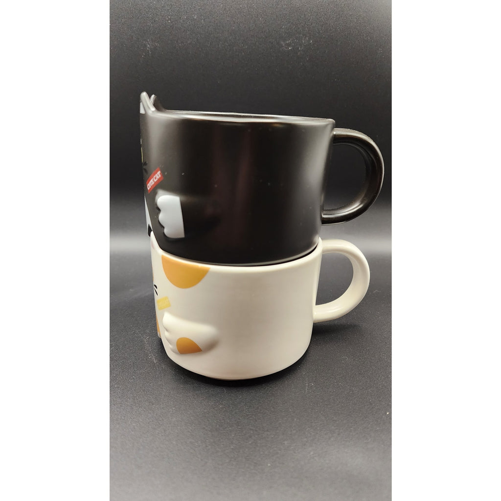 Set of Jifoow Stackable Ceramic Cat Mugs - Black & White
