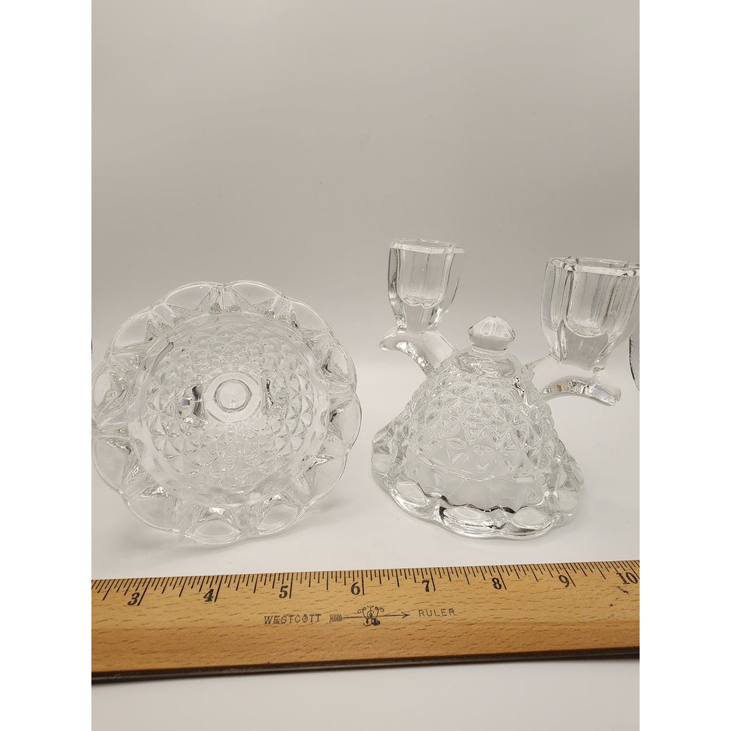 VTG Imperial Glass-Ohio Double Candlestick Holder Clear Pressed Glass Laced Edge