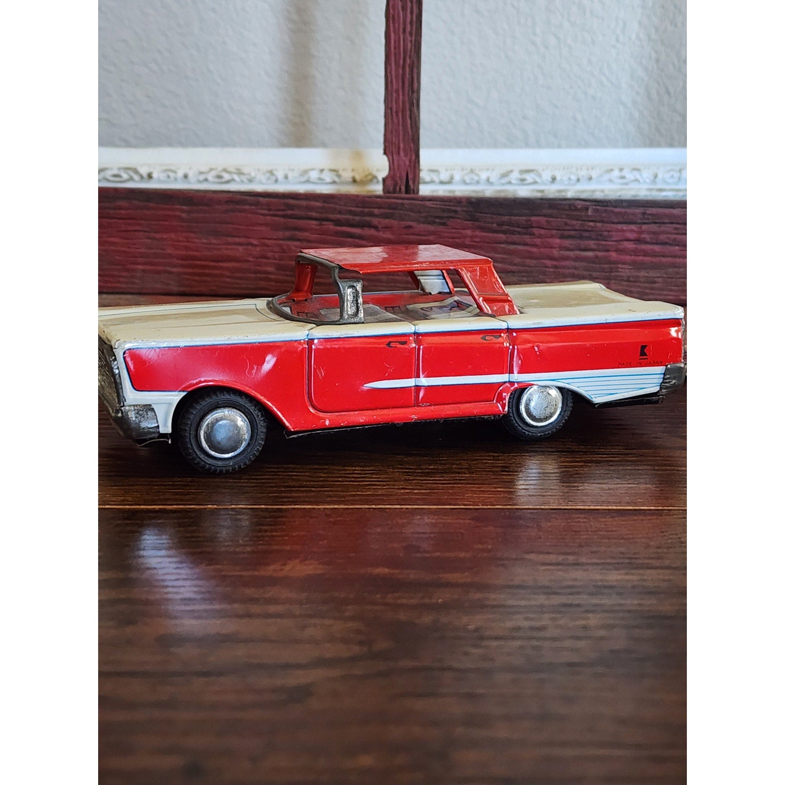 1960s Lithographed Tin Toy Ford Galaxie Car & Camping Trailer Set