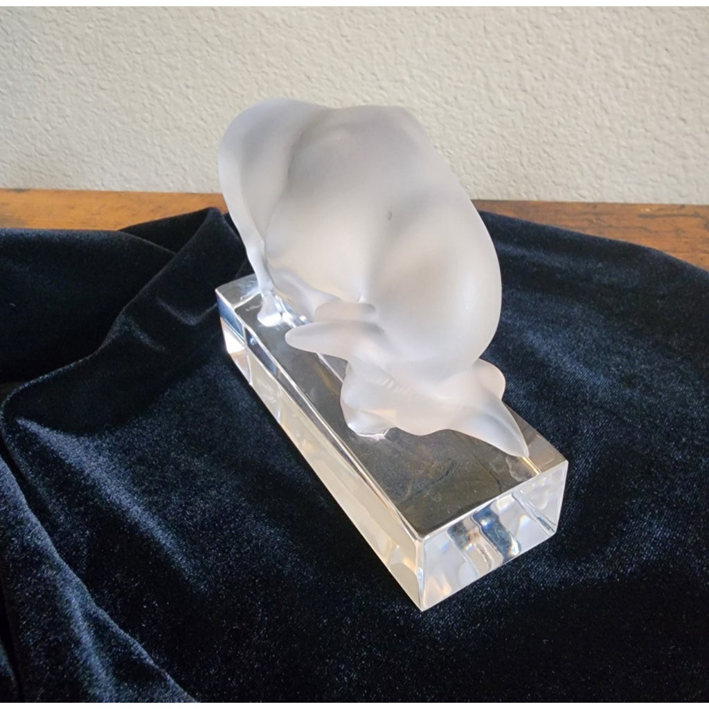 Lalique Crystal Bull Sculpture - French Art Glass Taurus Paperweight Exec Gift