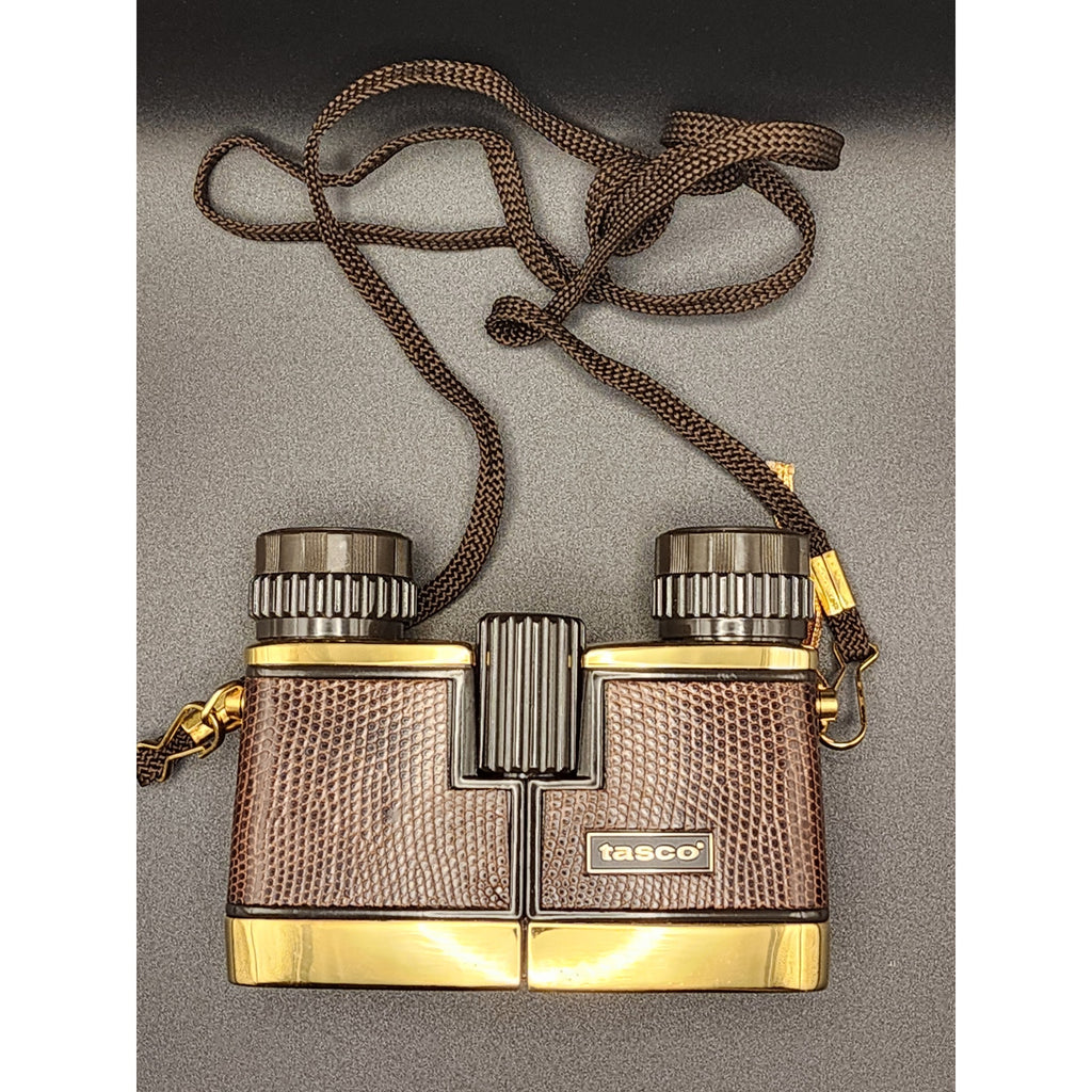 Vintage Tasco Binoculars  24k Gold Plated 1981 w/Box, Insert, Leather Case #180