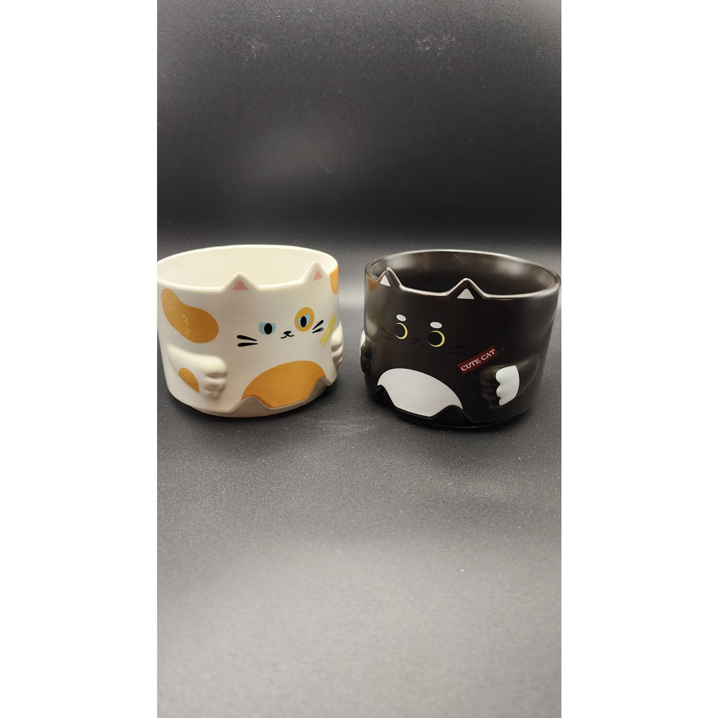 Set of Jifoow Stackable Ceramic Cat Mugs - Black & White