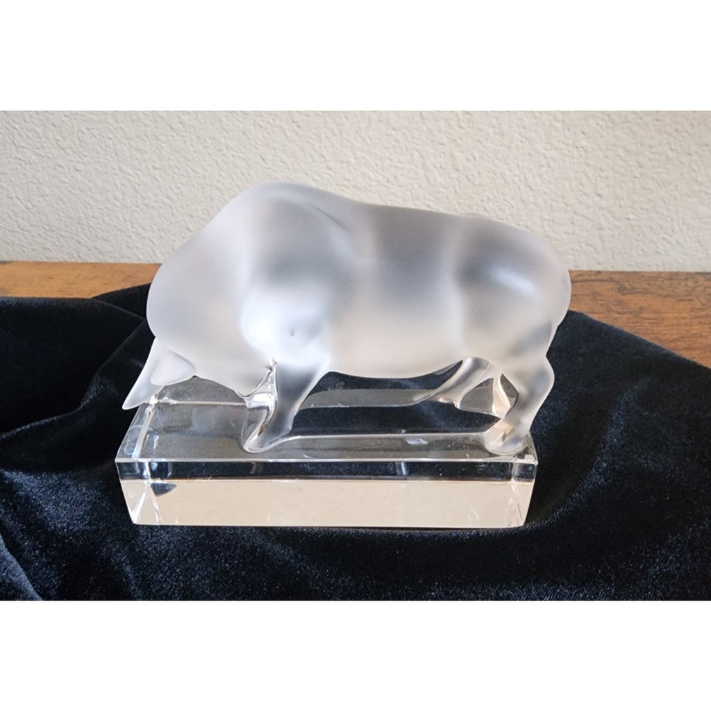 Lalique Crystal Bull Sculpture - French Art Glass Taurus Paperweight Exec Gift