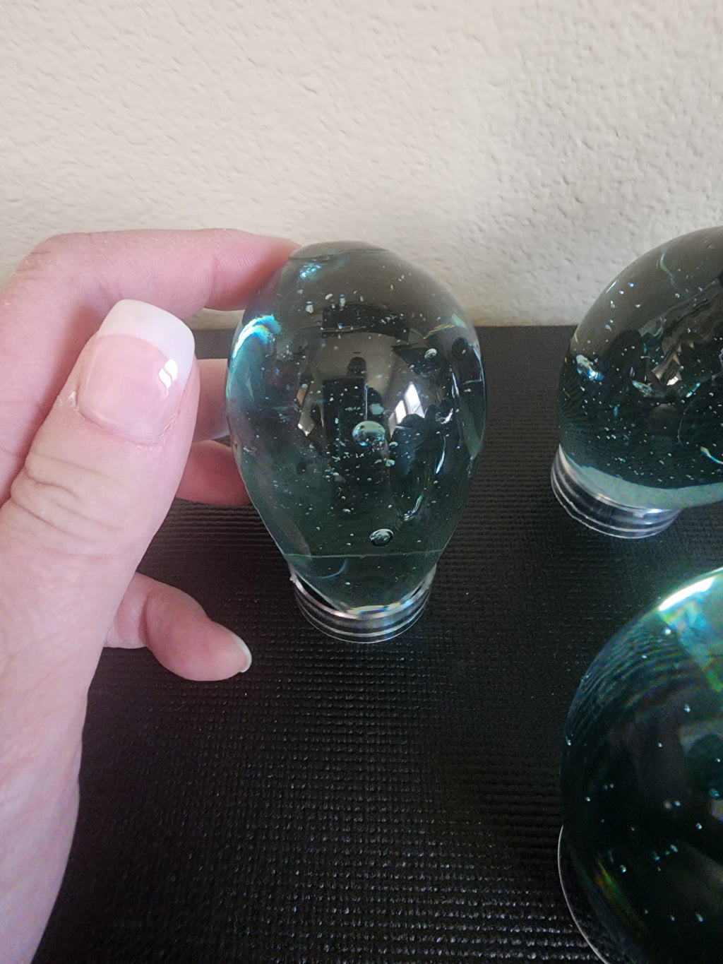 Vintage Hand-Blown Glass Eggs – Blue with Bubbles, Set of 6