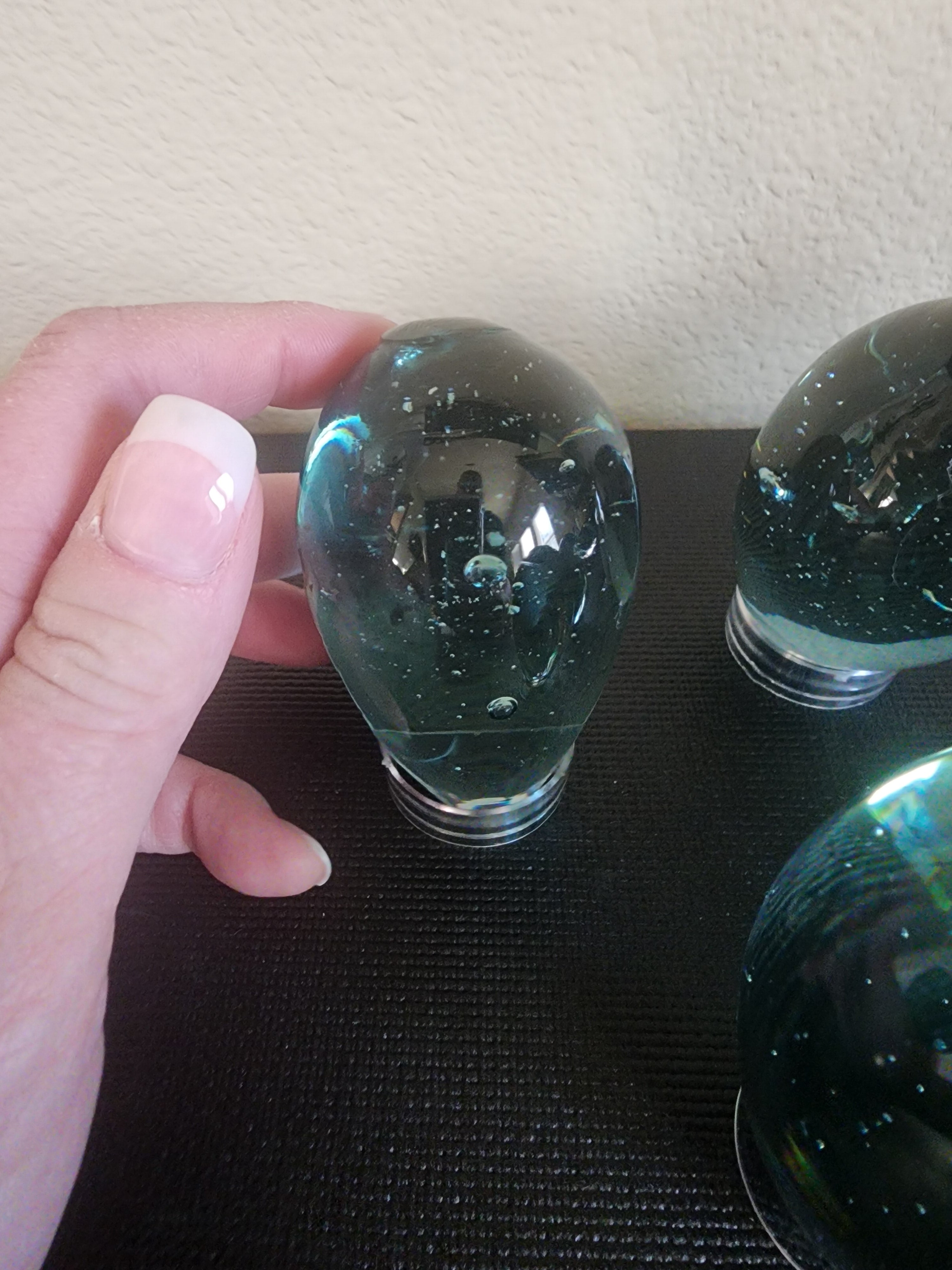 Vintage Hand-Blown Glass Eggs – Blue with Bubbles, Set of 6