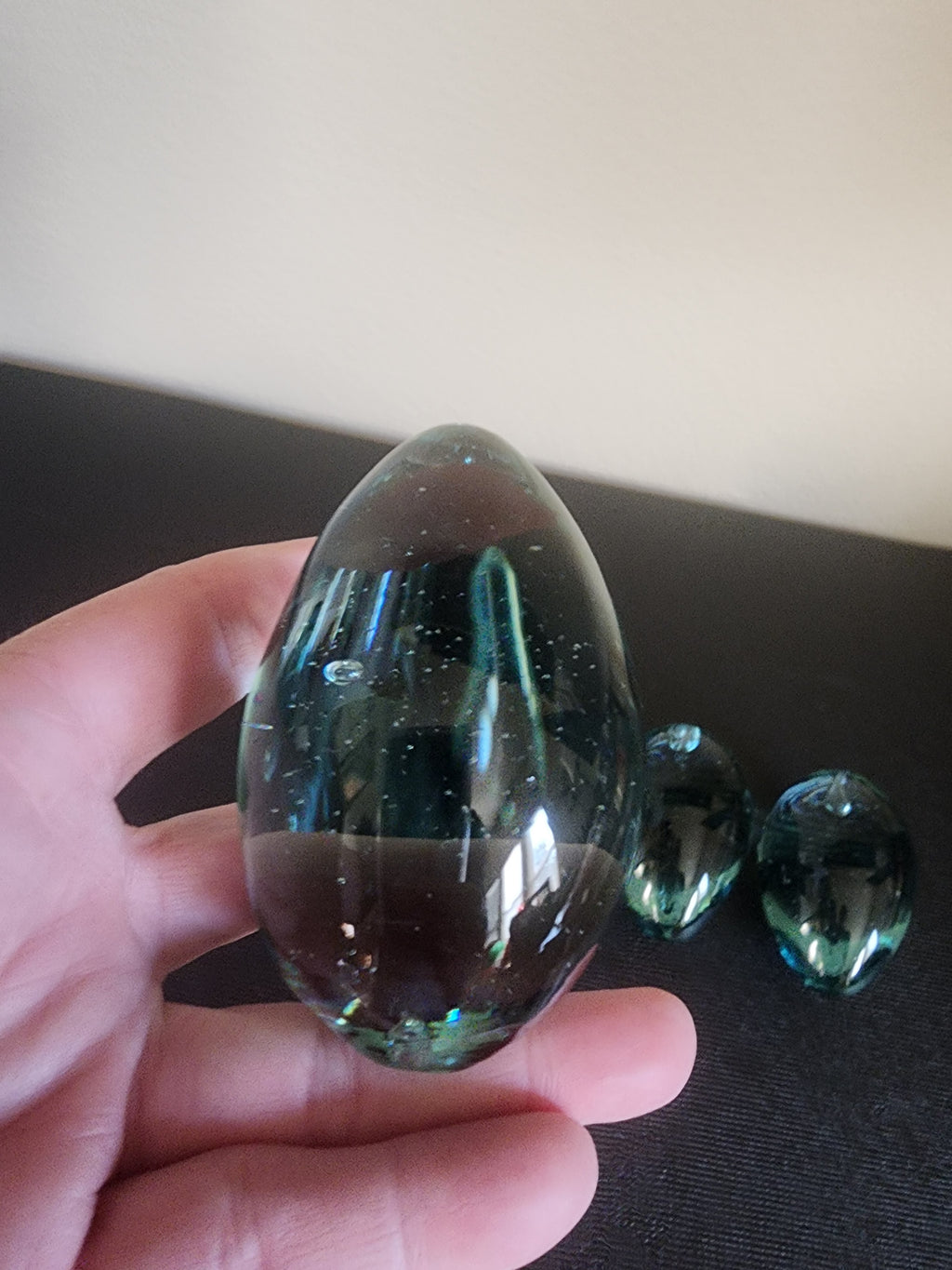Vintage Hand-Blown Glass Eggs – Blue with Bubbles, Set of 6