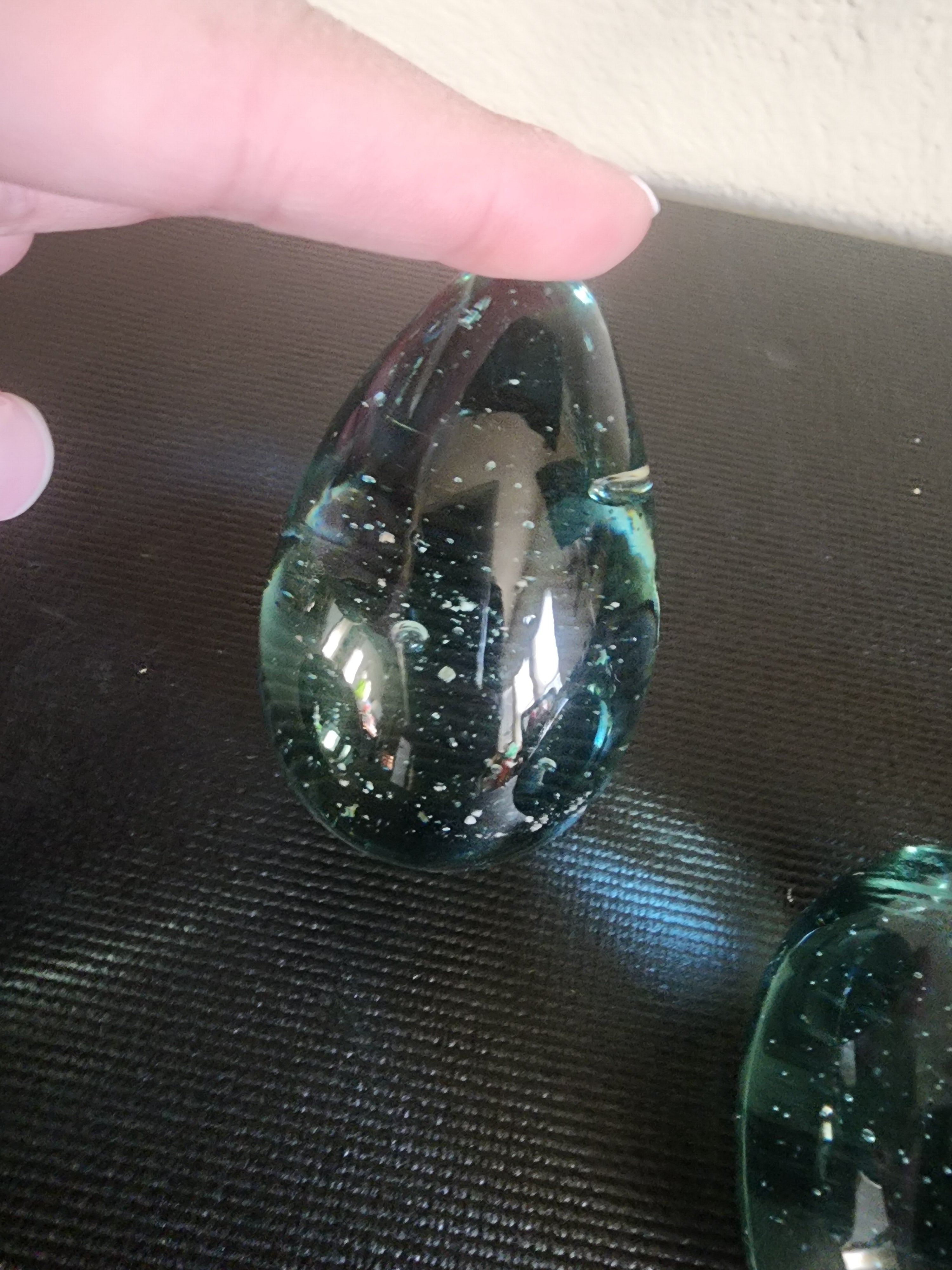 Vintage Hand-Blown Glass Eggs – Blue with Bubbles, Set of 6