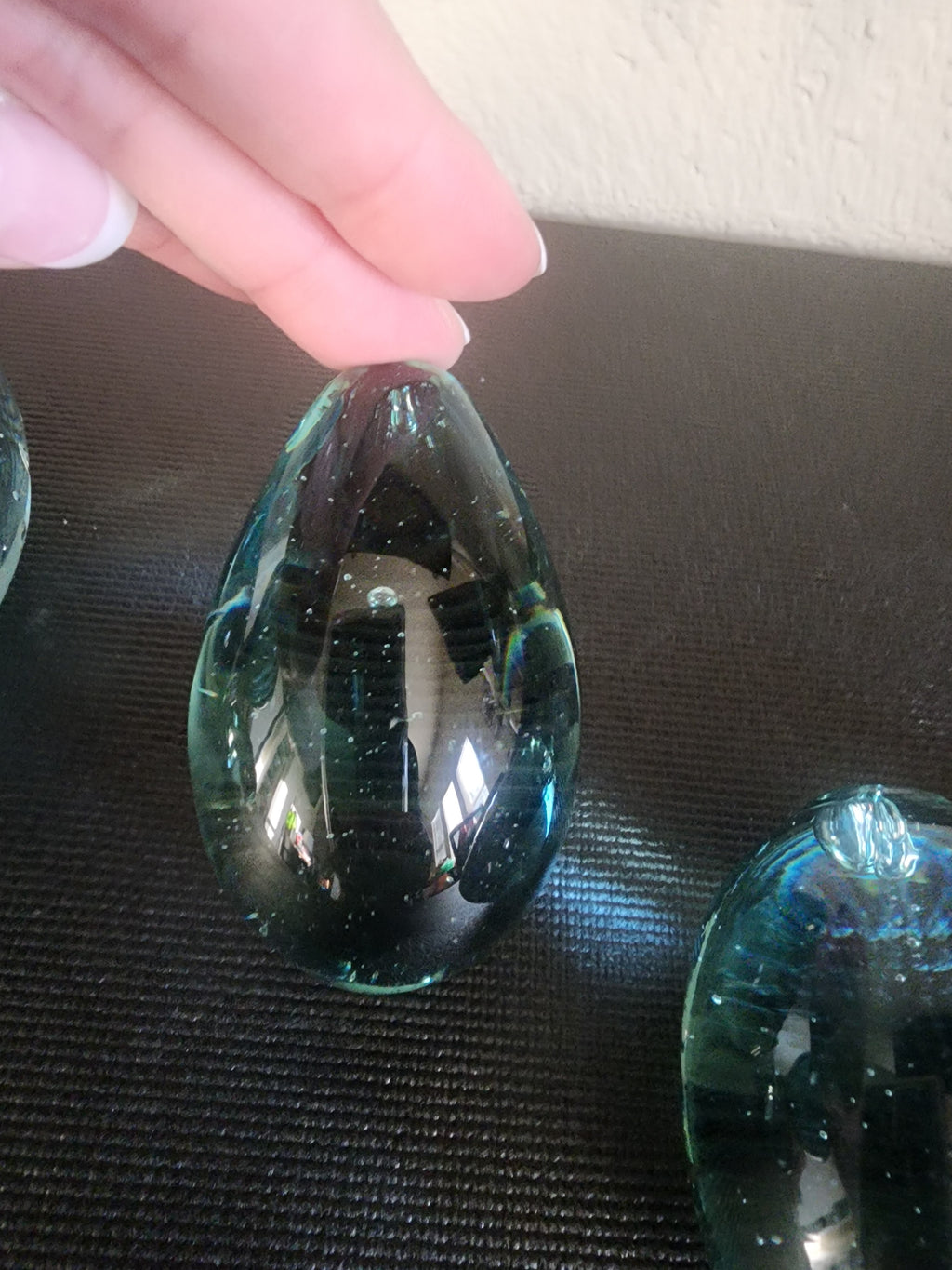 Vintage Hand-Blown Glass Eggs – Blue with Bubbles, Set of 6