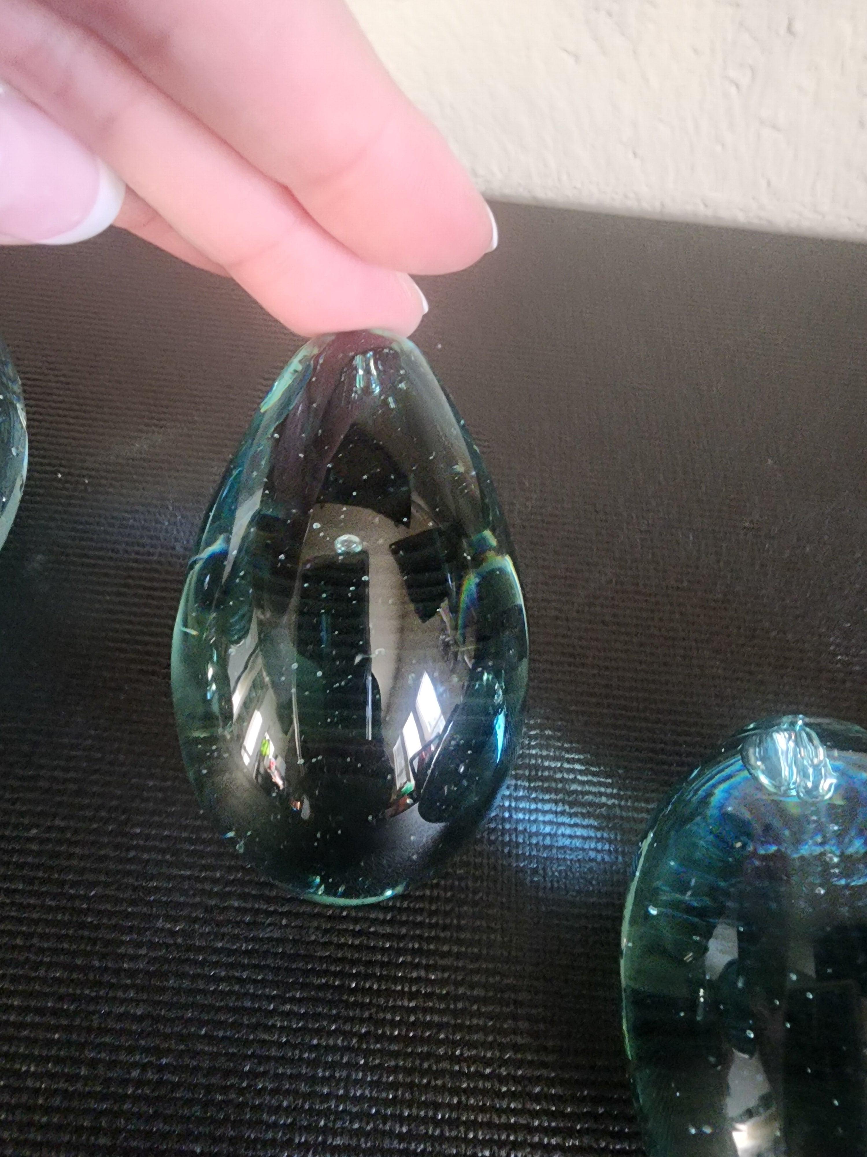 Vintage Hand-Blown Glass Eggs – Blue with Bubbles, Set of 6