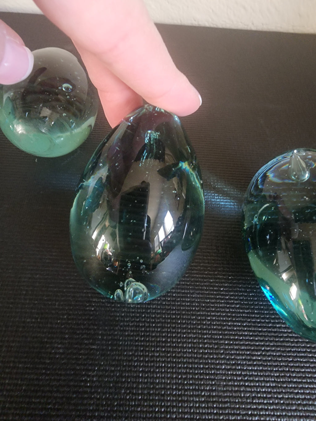 Vintage Hand-Blown Glass Eggs – Blue with Bubbles, Set of 6