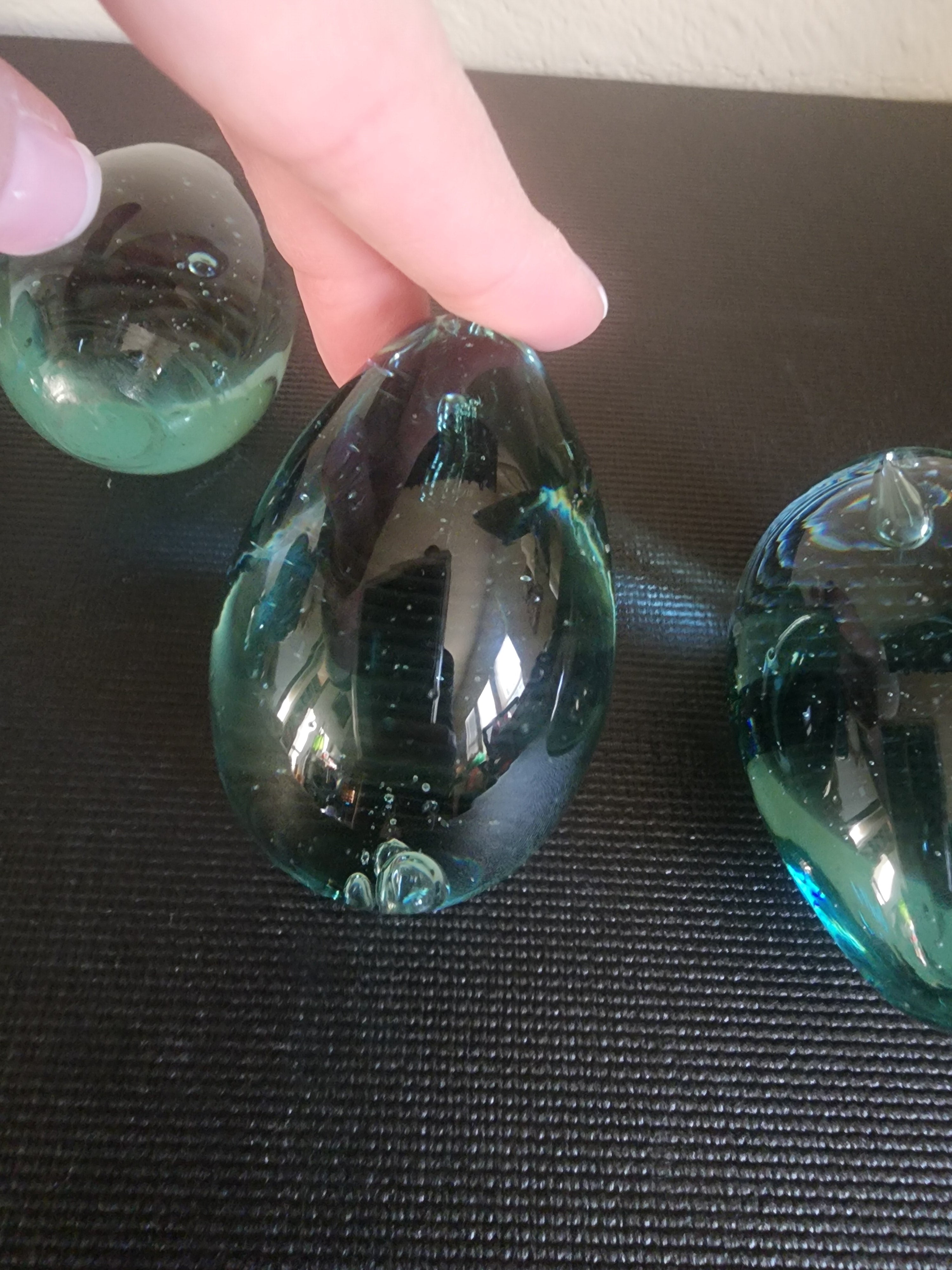 Vintage Hand-Blown Glass Eggs – Blue with Bubbles, Set of 6