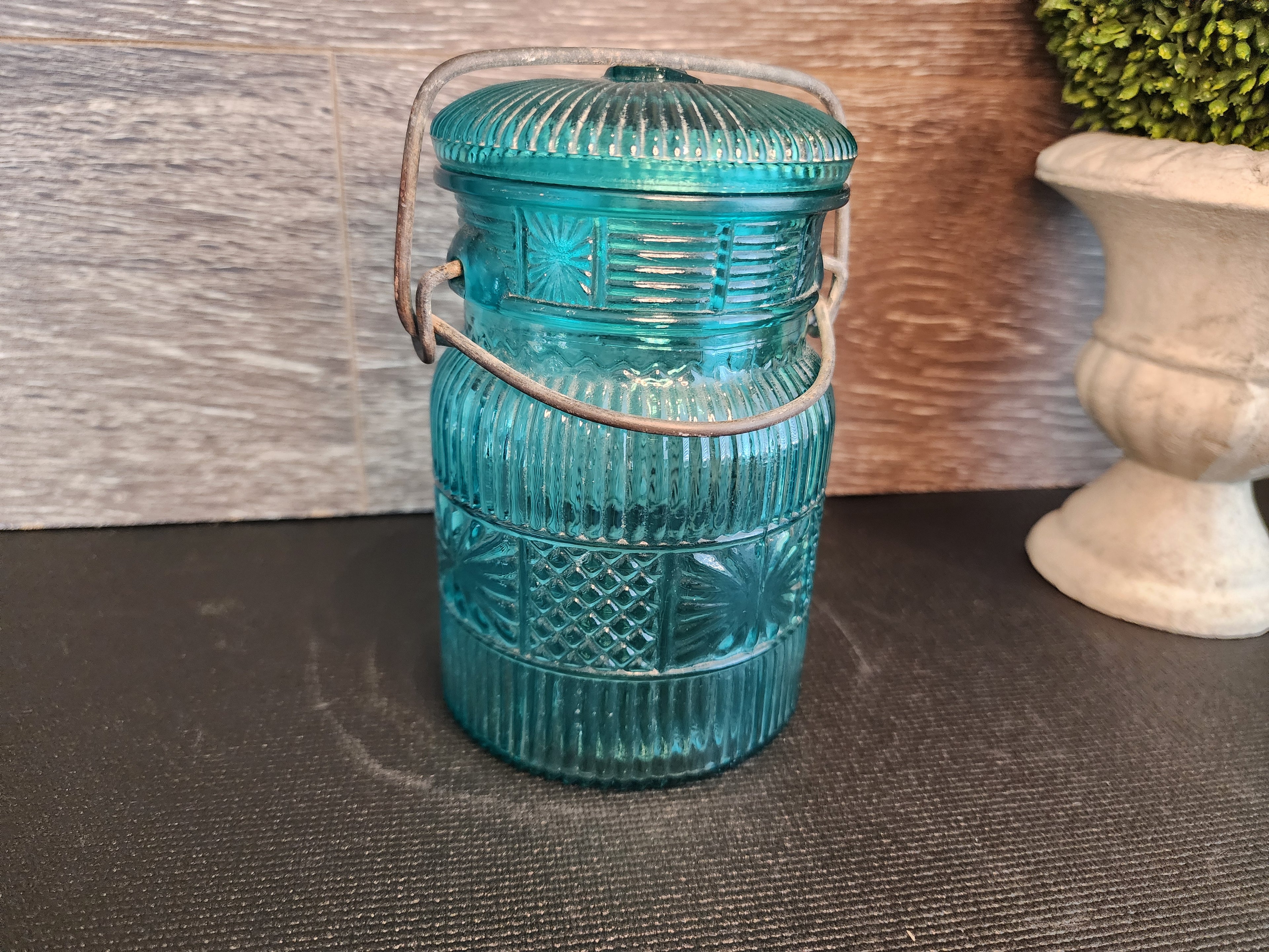 Vintage Avon Turquoise Glass Canning Jar