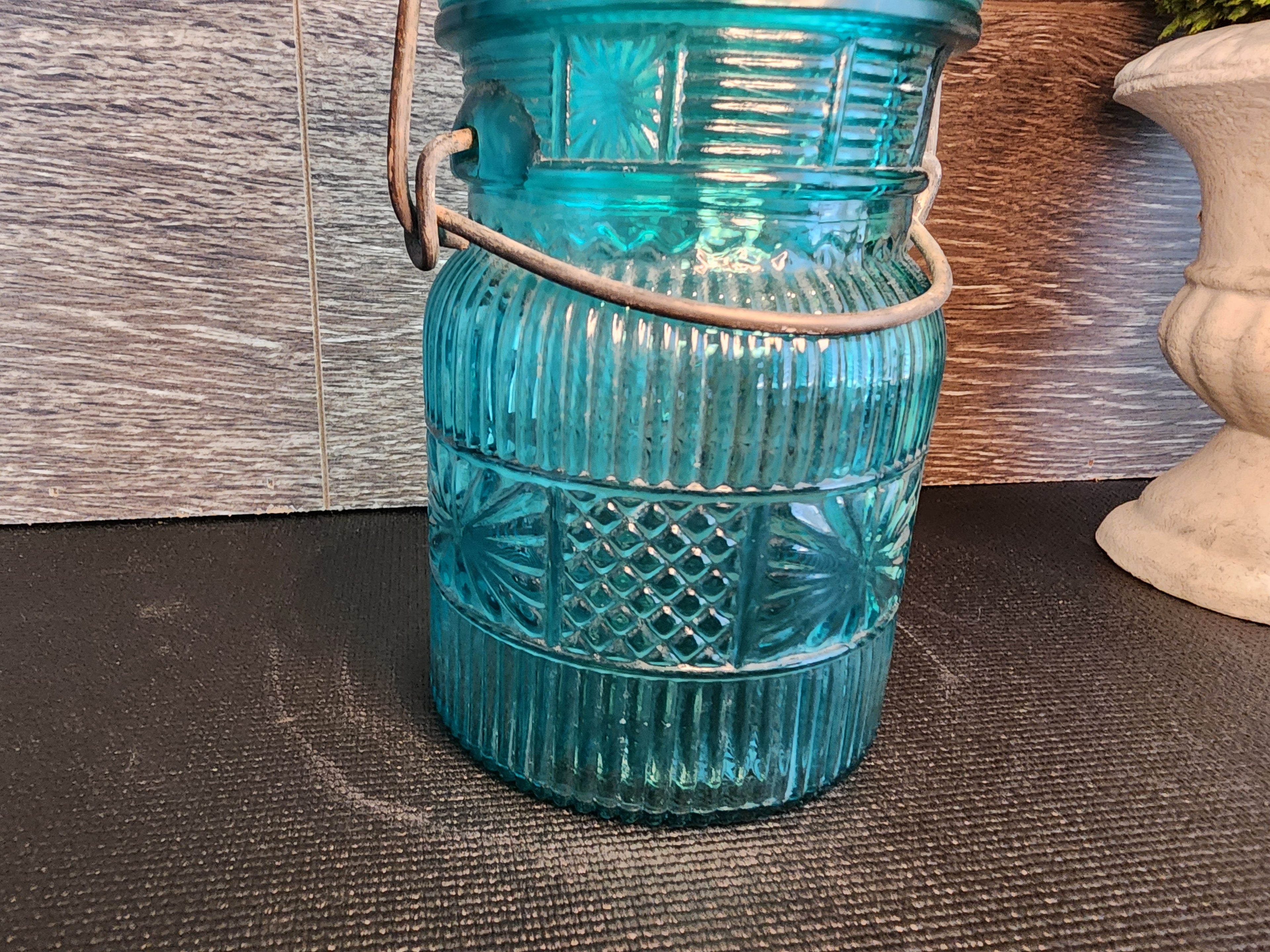 Vintage Avon Turquoise Glass Canning Jar