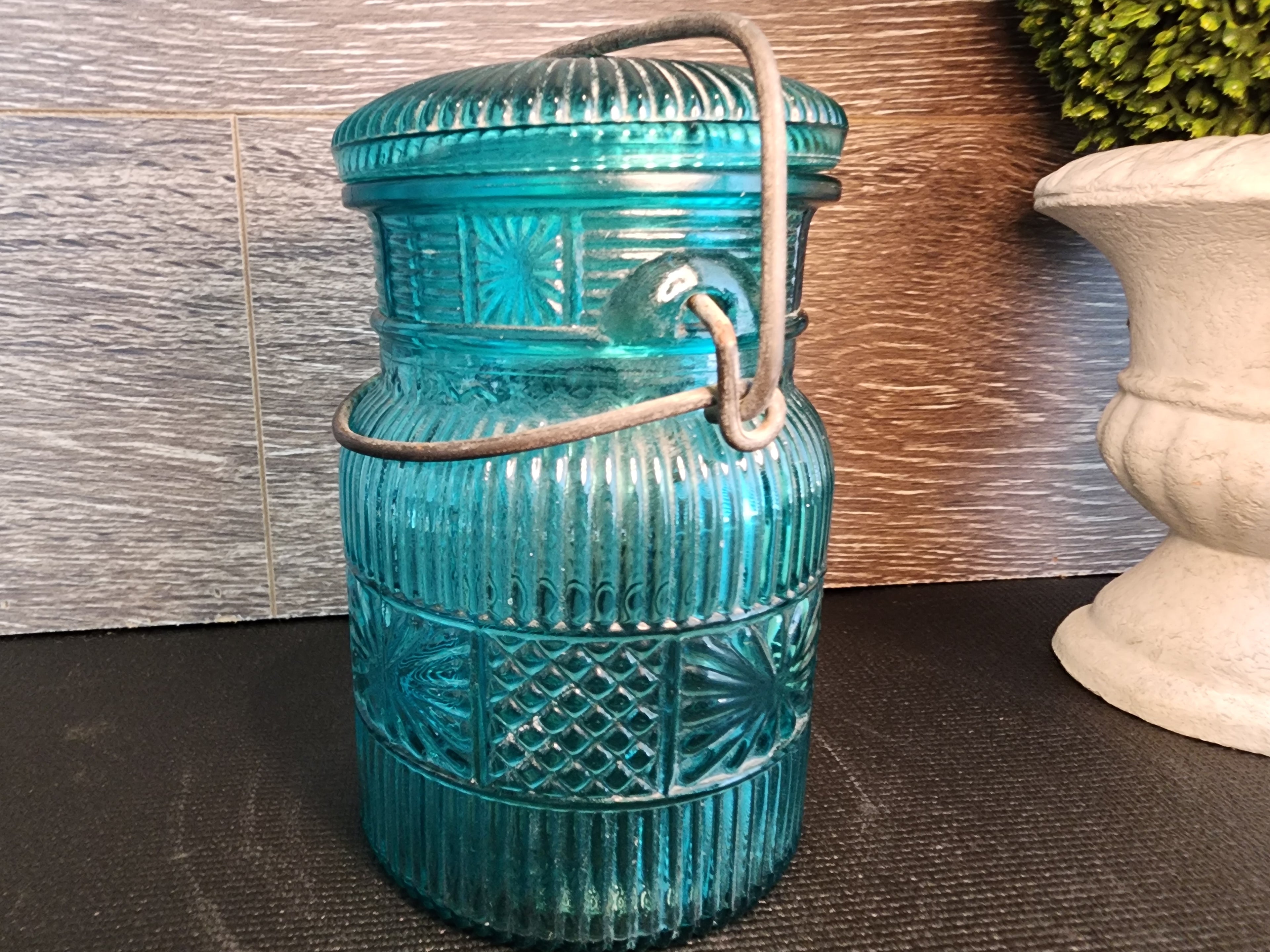 Vintage Avon Turquoise Glass Canning Jar