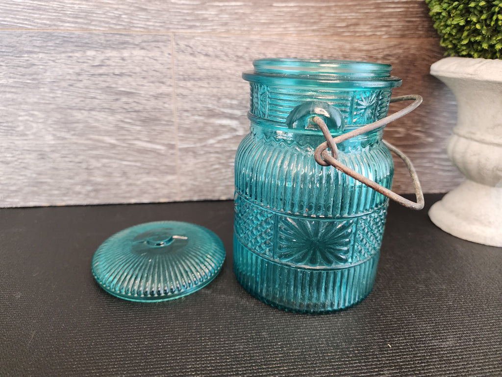 Vintage Avon Turquoise Glass Canning Jar
