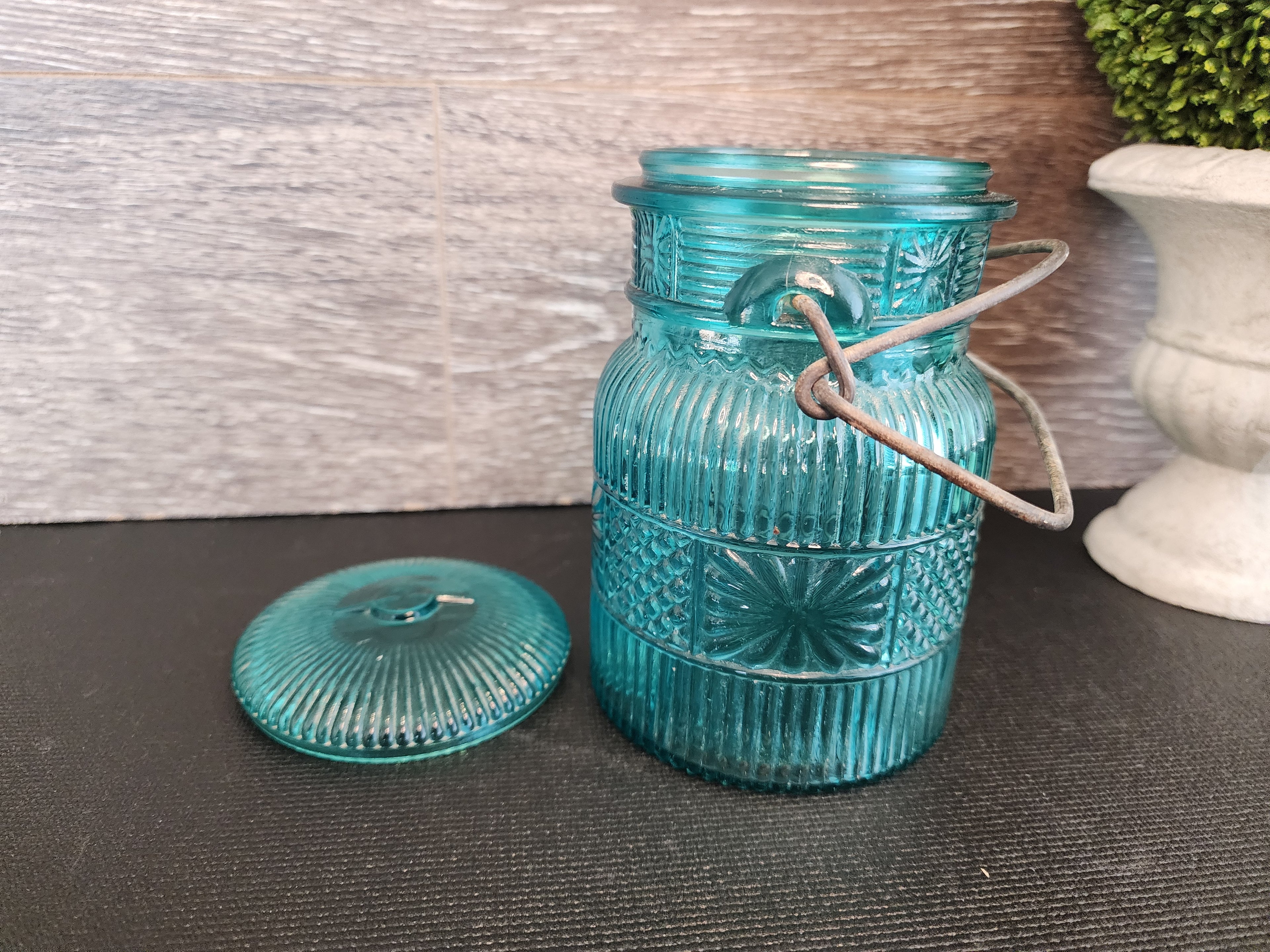 Vintage Avon Turquoise Glass Canning Jar