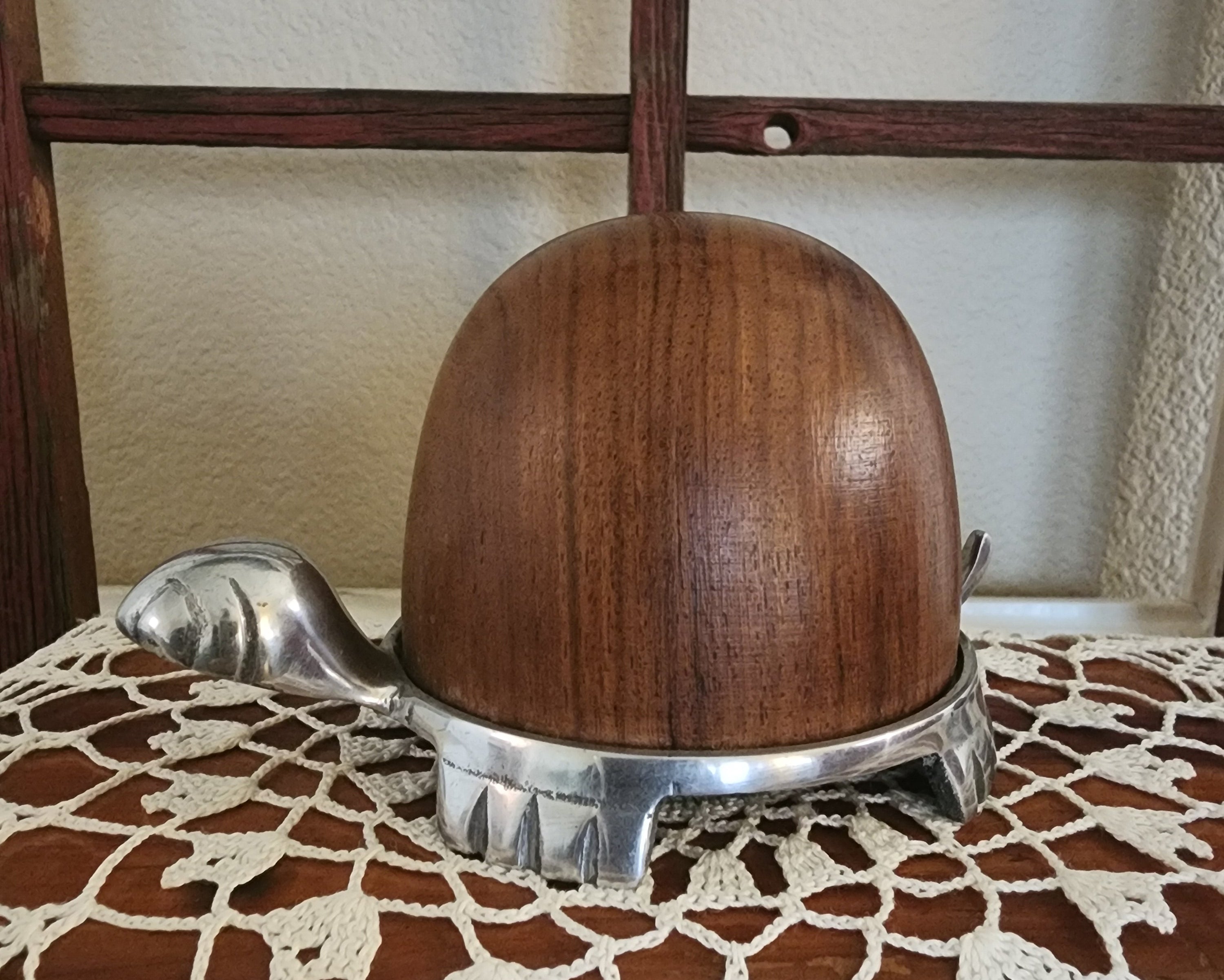 Mid-Century Modern Teak & Chrome Turtle Figurine – Desk Decor