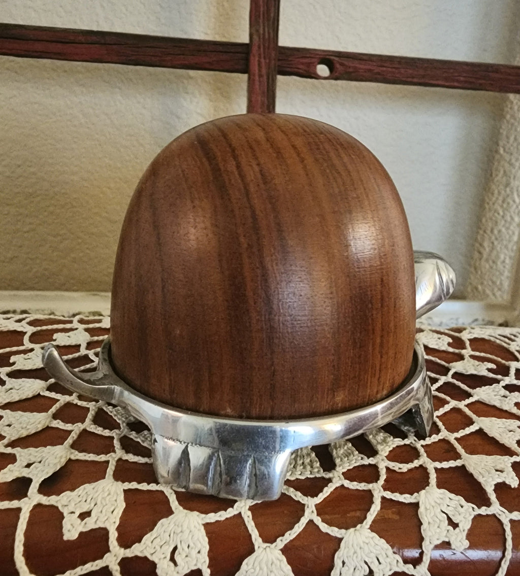 Mid-Century Modern Teak & Chrome Turtle Figurine – Desk Decor