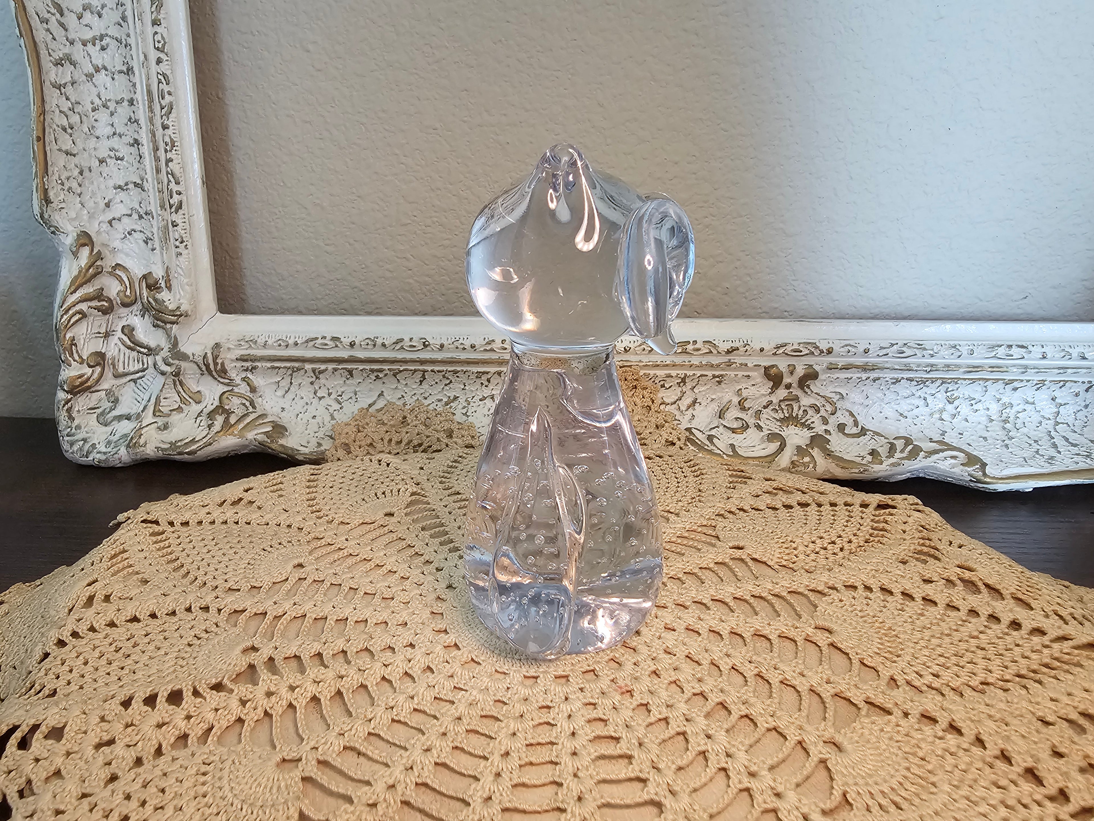 Vintage MCM Art Glass Owl Figurine Controlled Bubble Paperweight