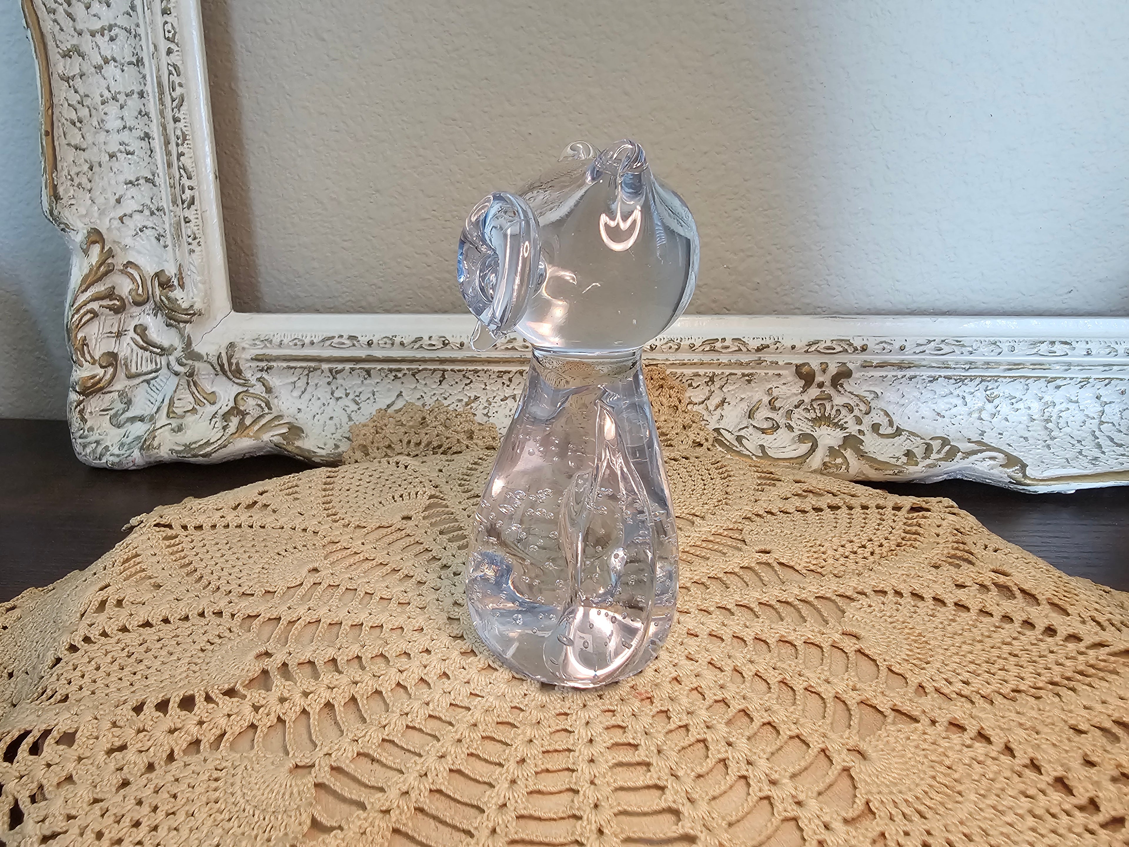 Vintage MCM Art Glass Owl Figurine Controlled Bubble Paperweight