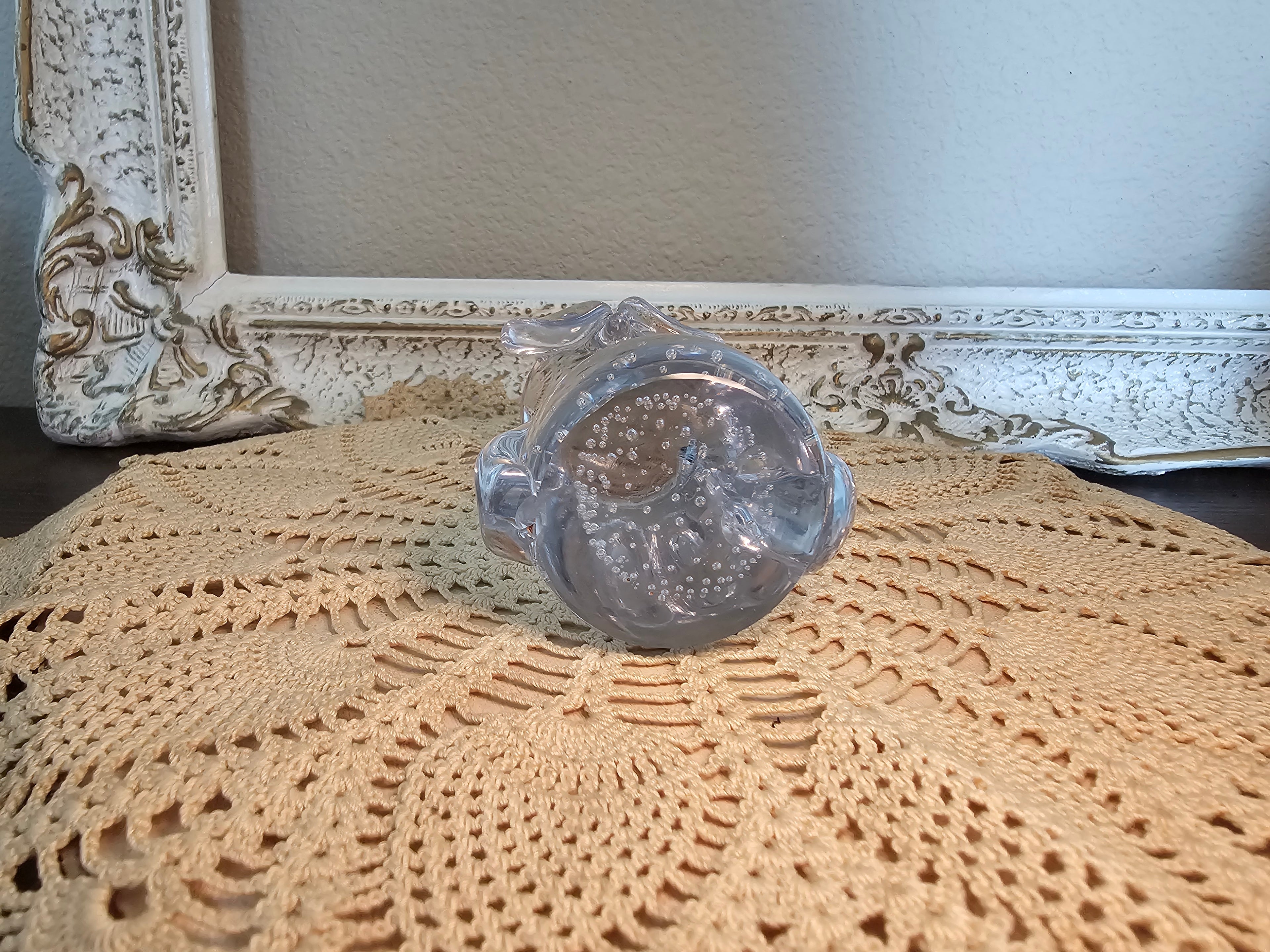Vintage MCM Art Glass Owl Figurine Controlled Bubble Paperweight