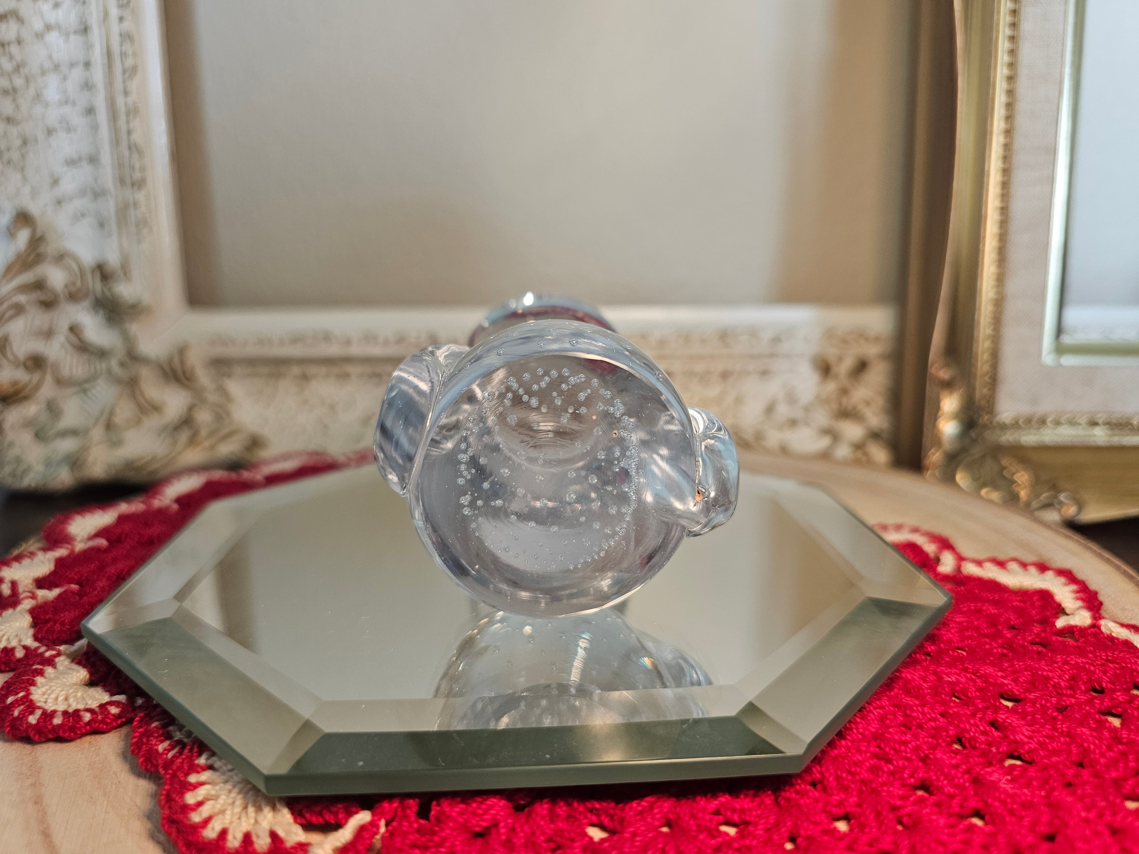 Vintage MCM Art Glass Owl Figurine Controlled Bubble Paperweight