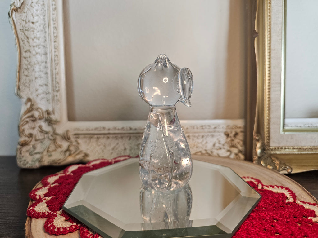 Vintage MCM Art Glass Owl Figurine Controlled Bubble Paperweight