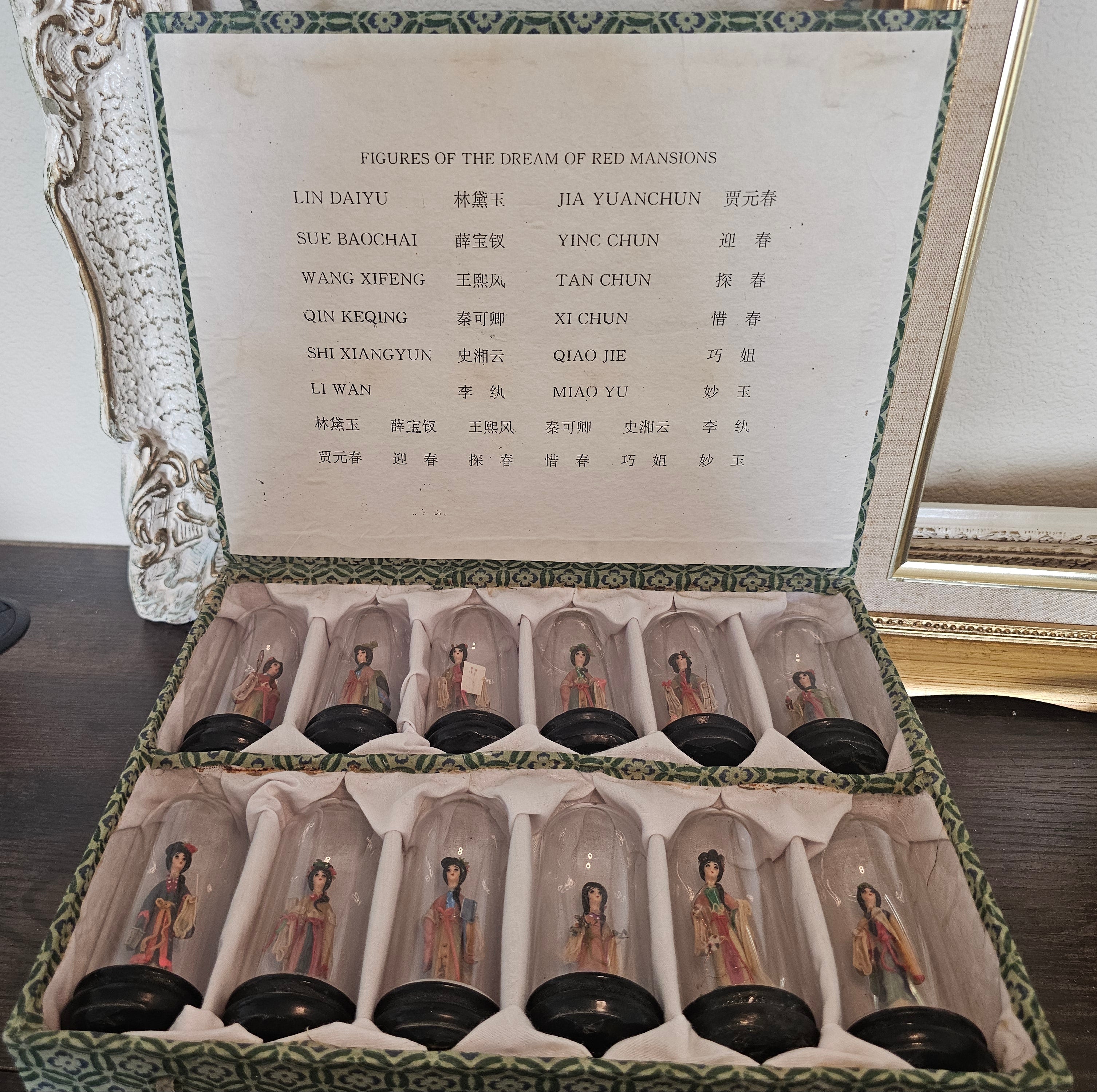 Vintage Set of 12 Miniature Chinese Figurines – Dream of Red Mansions, Boxed