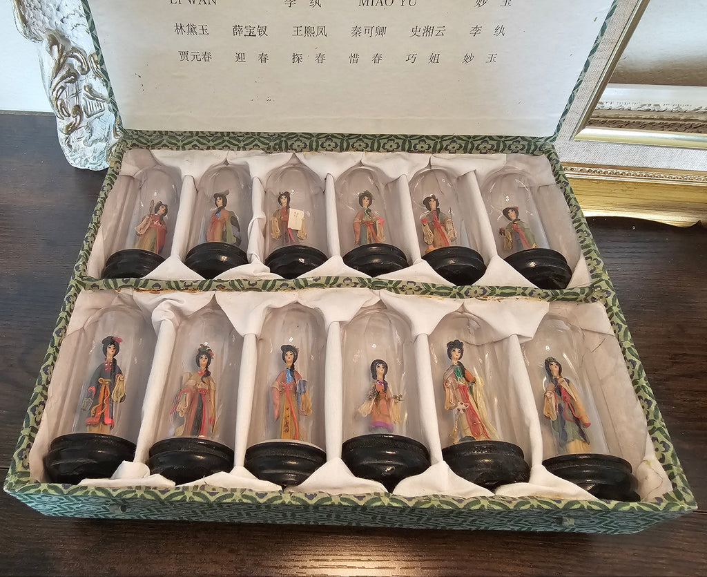 Vintage Set of 12 Miniature Chinese Figurines – Dream of Red Mansions, Boxed