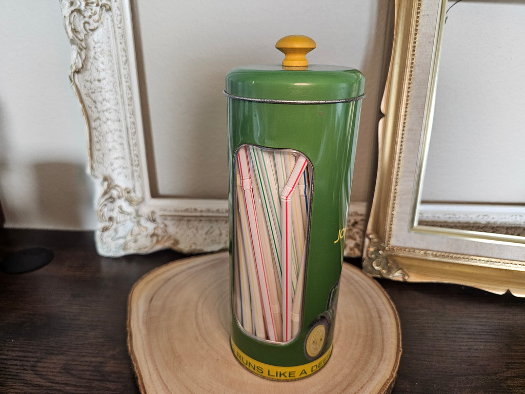 John Deere Vintage Style 9" x 3.5" Straw Dispenser