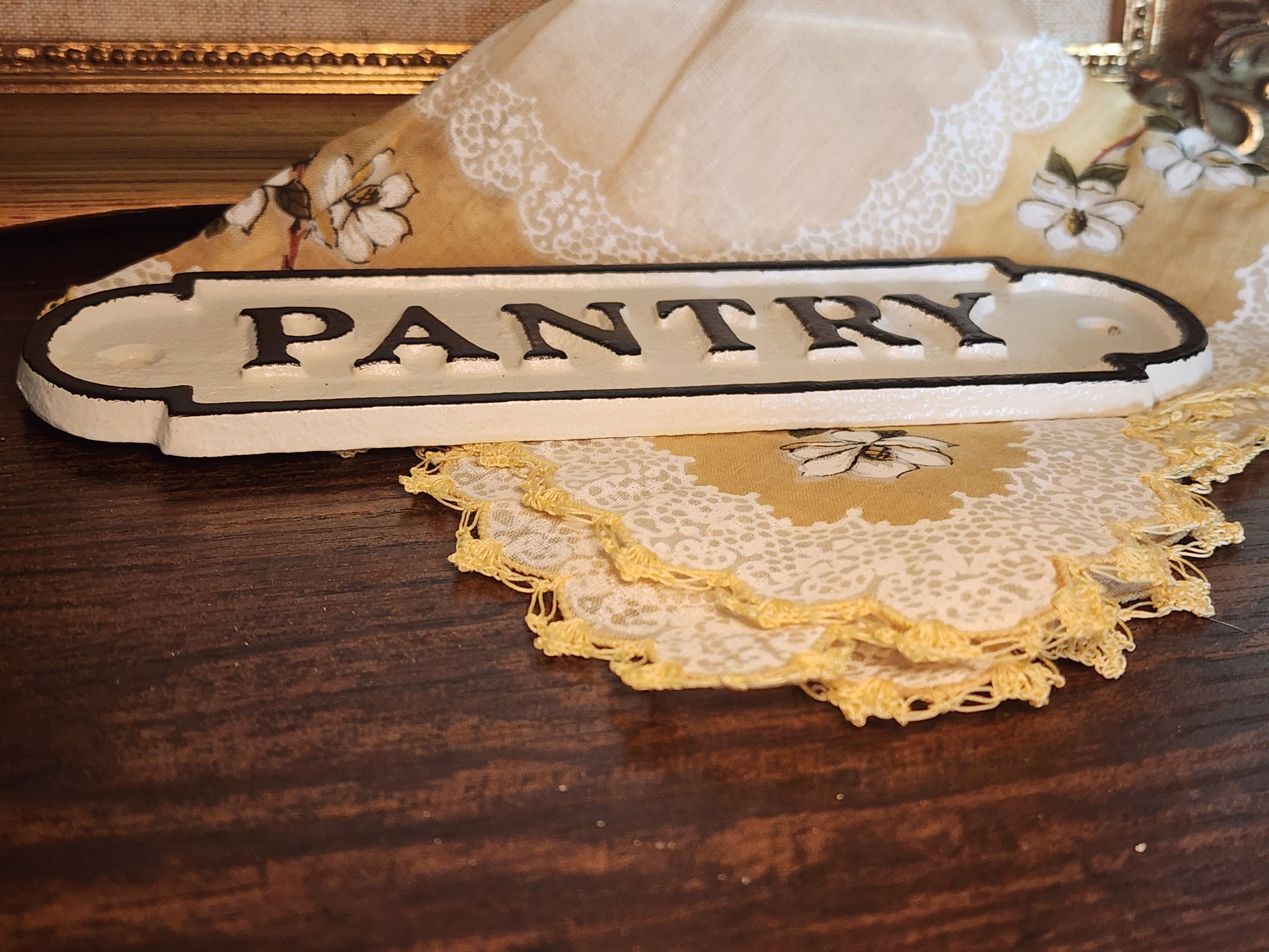 Cast Iron Pantry Wall Plaque – Vintage Inspired, White with Black Letters
