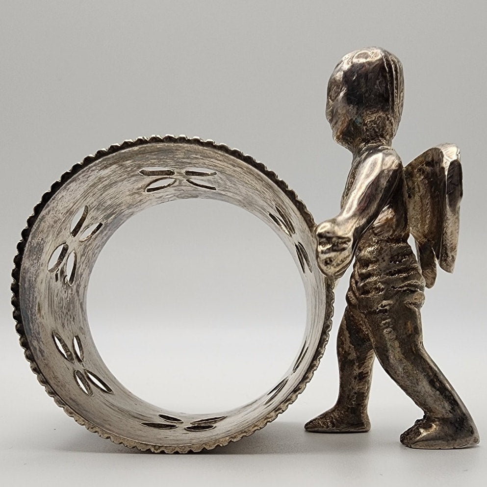 Antique Victorian Figural Silverplate Napkin Ring w/ Cherub / Angels Set of 4