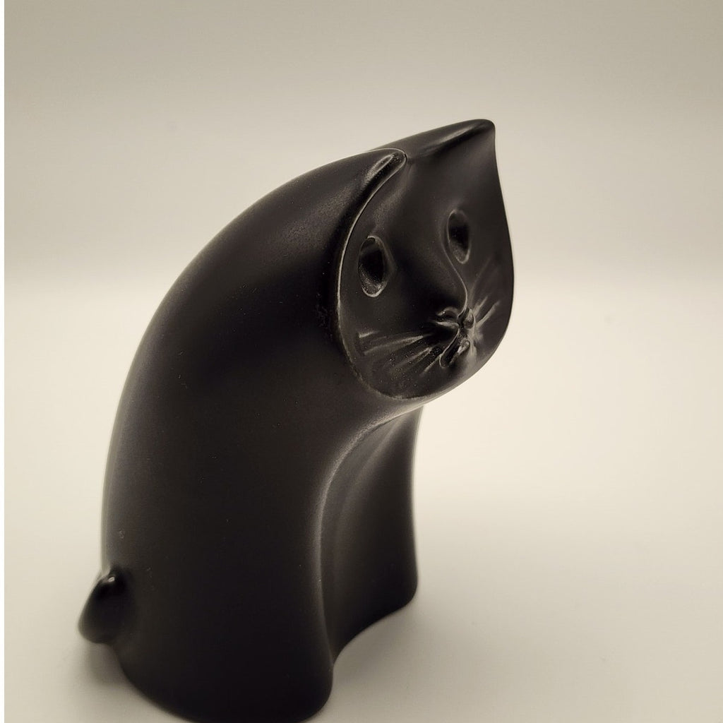 Vintage Hakusan Pottery Cat Figurine , Black Ceramic Masahiro Mori Japan 1960s