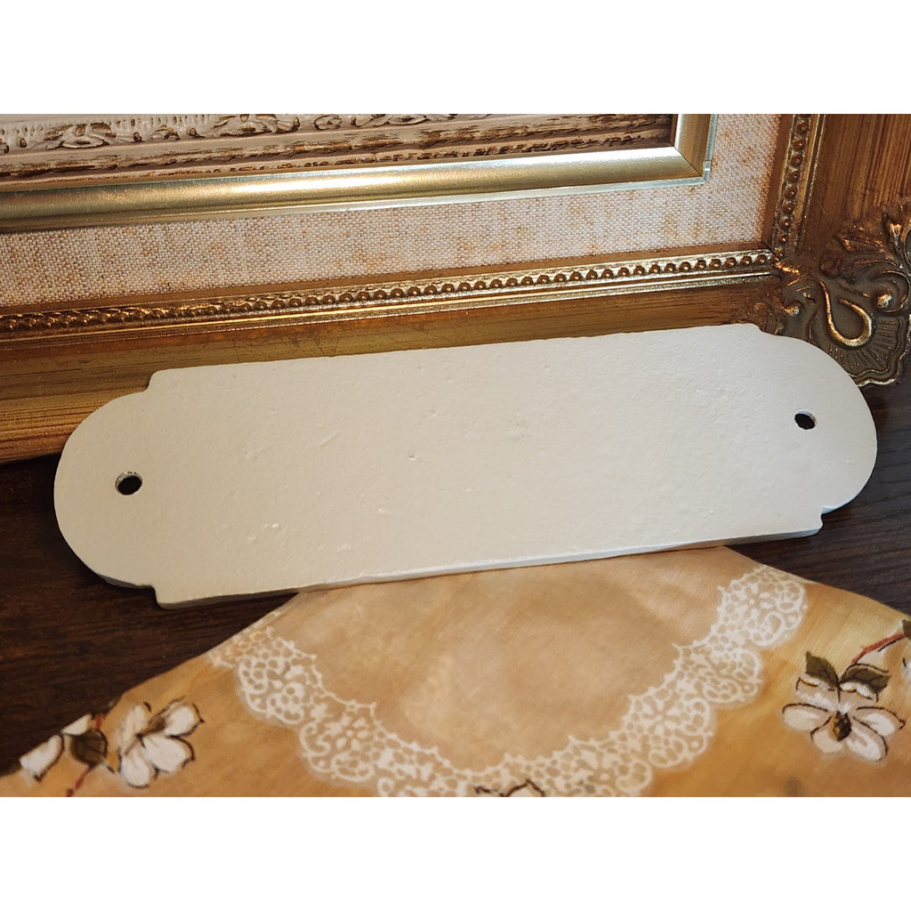 Cast Iron Bathroom Wall Plaque – Vintage Inspired, White with Black Letters