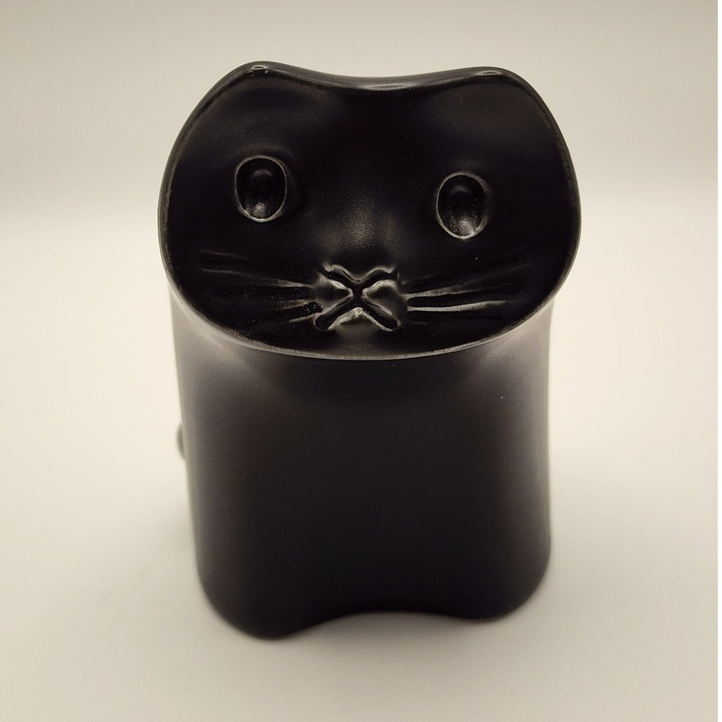 Vintage Hakusan Pottery Cat Figurine , Black Ceramic Masahiro Mori Japan 1960s