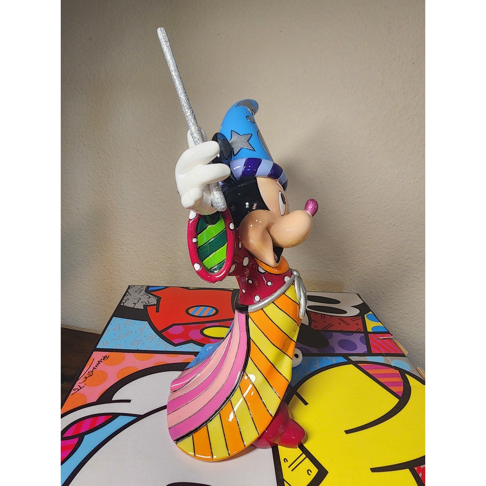 Disney Romero Britto Sorcerer Mickey Mouse Figurine Fantasia Enesco w/ Box 8.75"