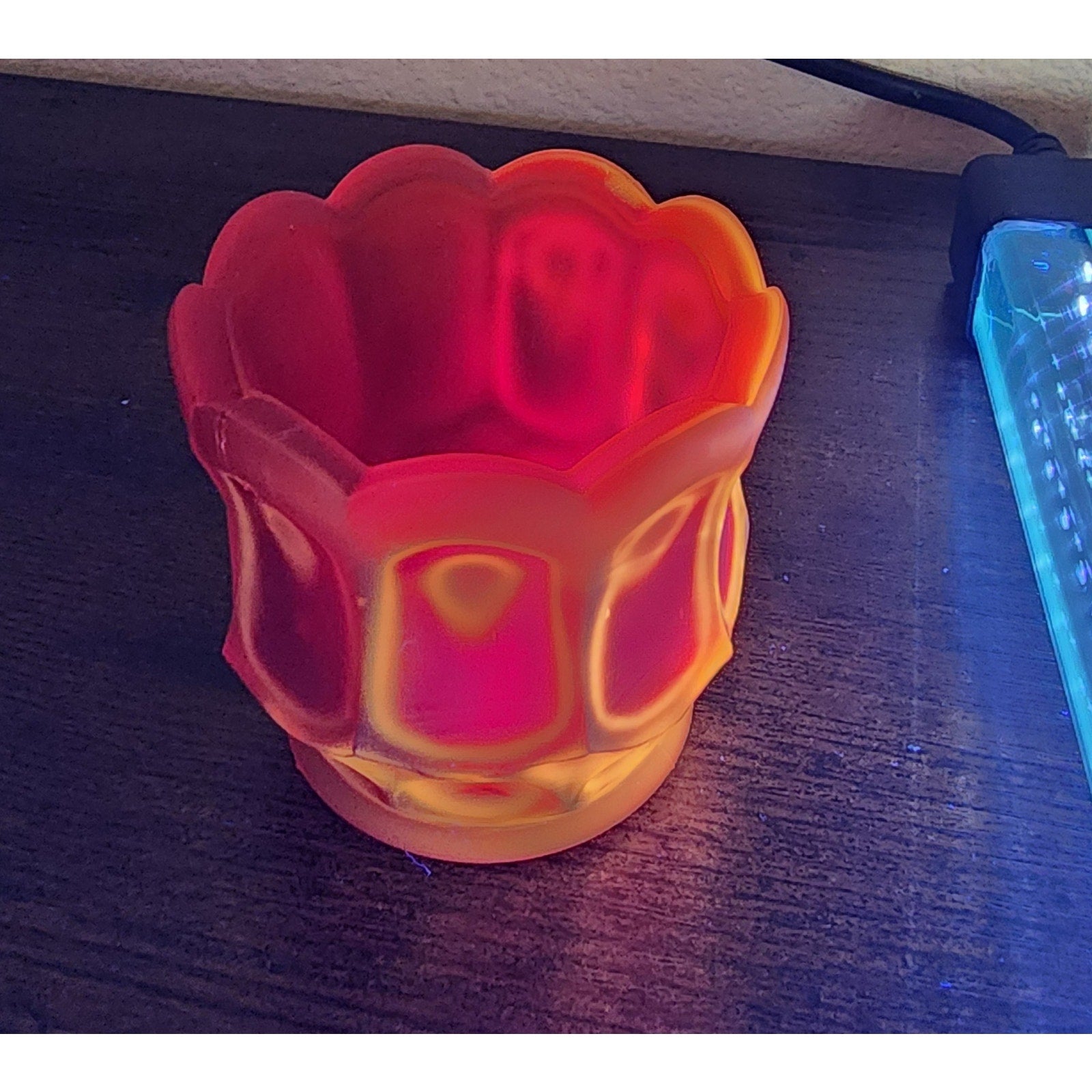 Vintage L. E. Smith Satin Ruby UV Votive / Toothpick Holder - Glows Orange #737