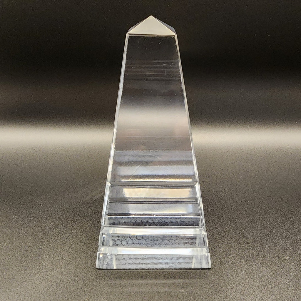 Vintage Clear Crystal Art Glass Obelisk Sculpture - Faceted Paperweight