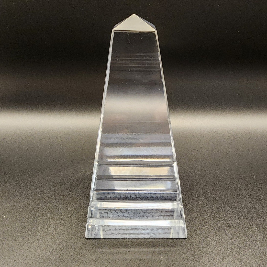 Vintage Clear Crystal Art Glass Obelisk Sculpture - Faceted Paperweight