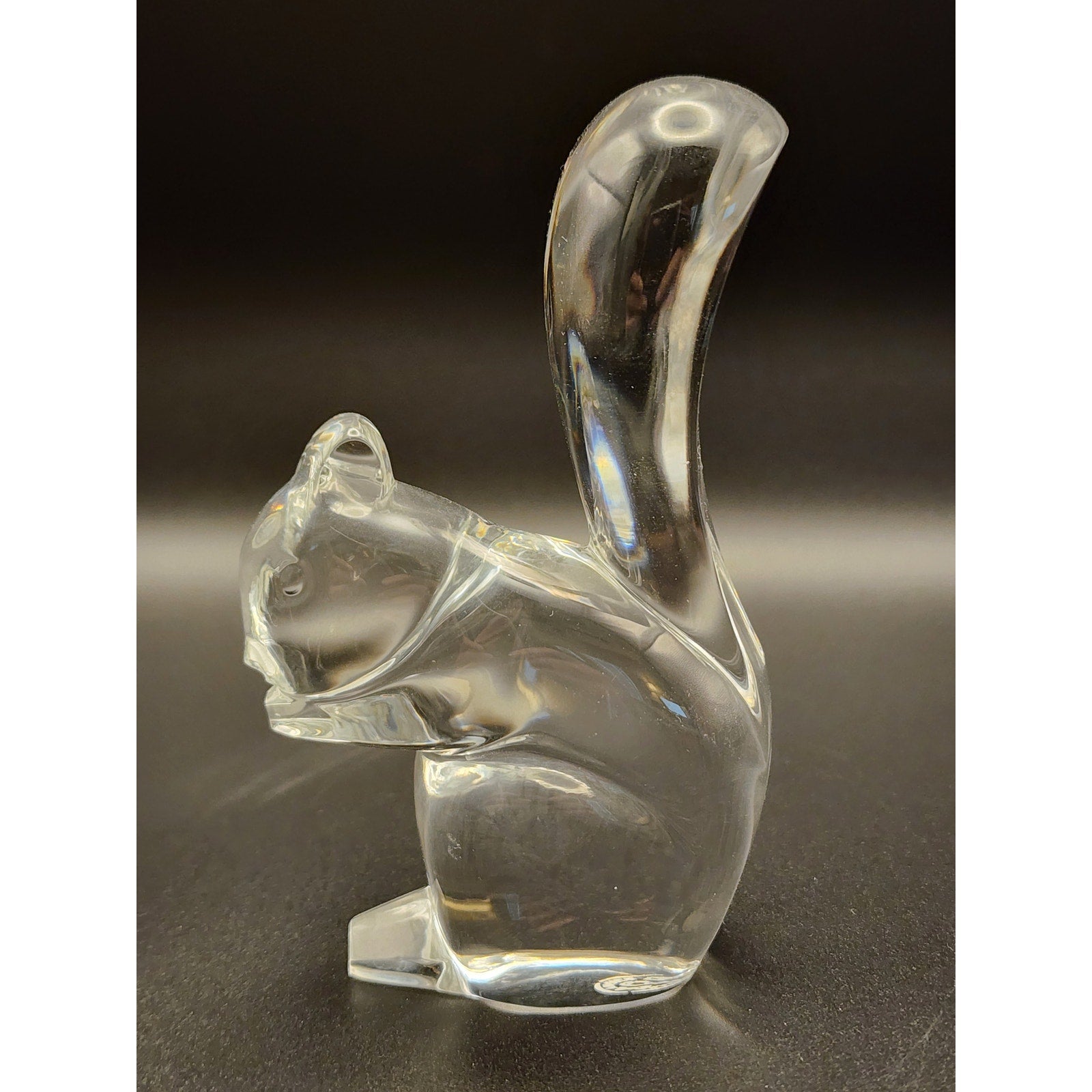Vintage Baccarat France Clear Lead Crystal Squirrel Sculpture - Stamped