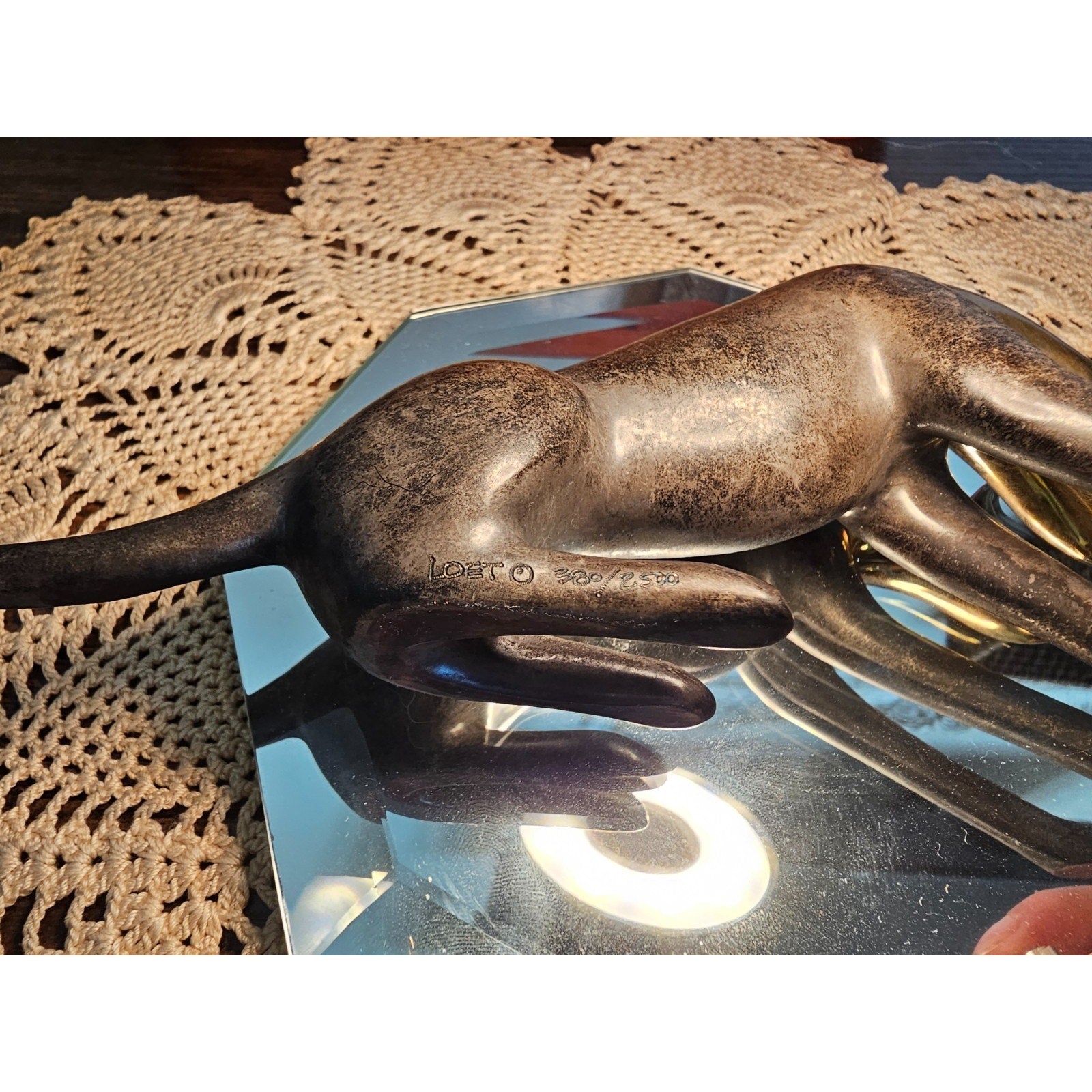 VTG Loet Vanderveen Brass / Bronze Sculpture "Cheetah, Classic Stretching" #380