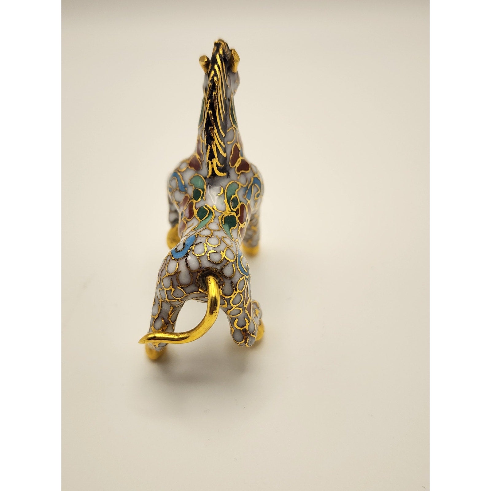 Vintage Miniature White Chinese Cloisonne Enamel Horse  Figurine w/ Gold Accents