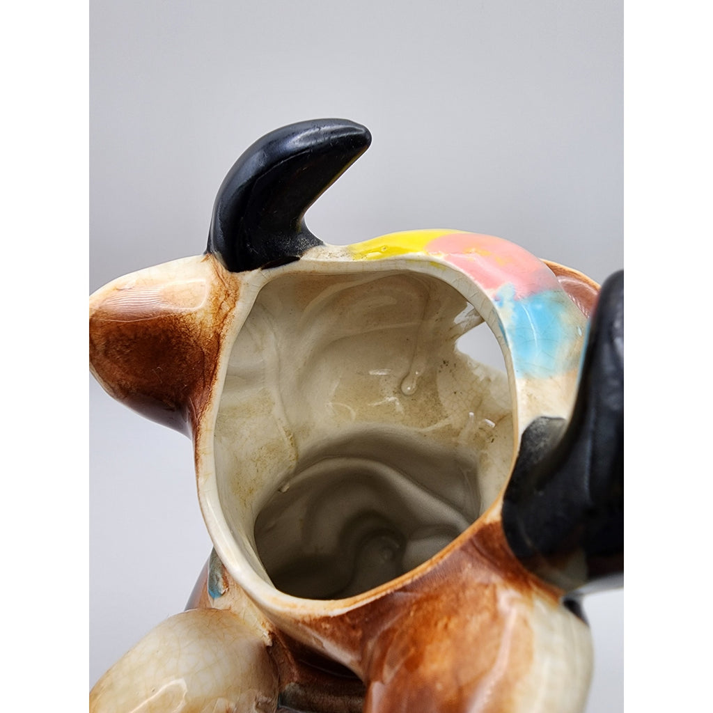 Vintage Hand Painted Anthropomorphic Ceramic "Brown Cow" Pitcher 1950s