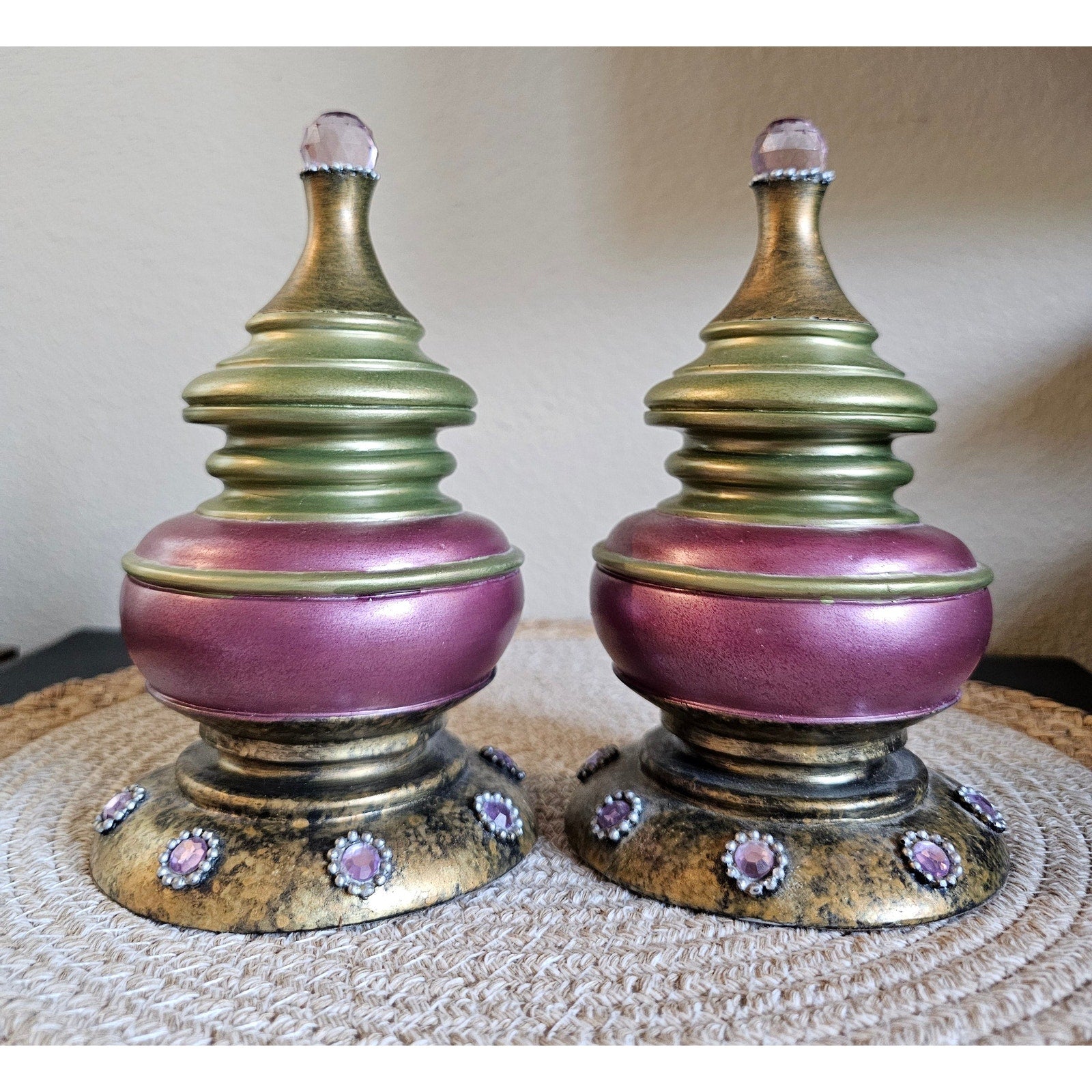 Ornate Gold & Pink Resin Crystal Bookends – Set of 2, Decorative