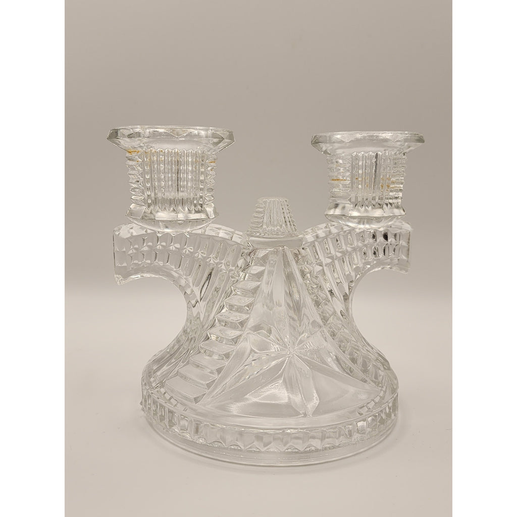 Vintage Federal Glass Wigwam Double Candle Holder Clear Pressed Art Deco 2 Lite