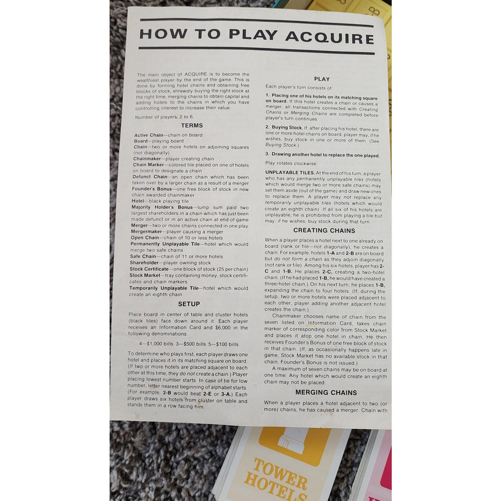 Acquire Board Game - by Avalon Hill 1976 Bookshelf Edition High Finance Adventure