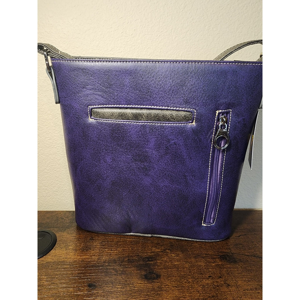 Nativo Concealed Carry PU Leather Embroidered Horse Crossbody Purse Purple NWT