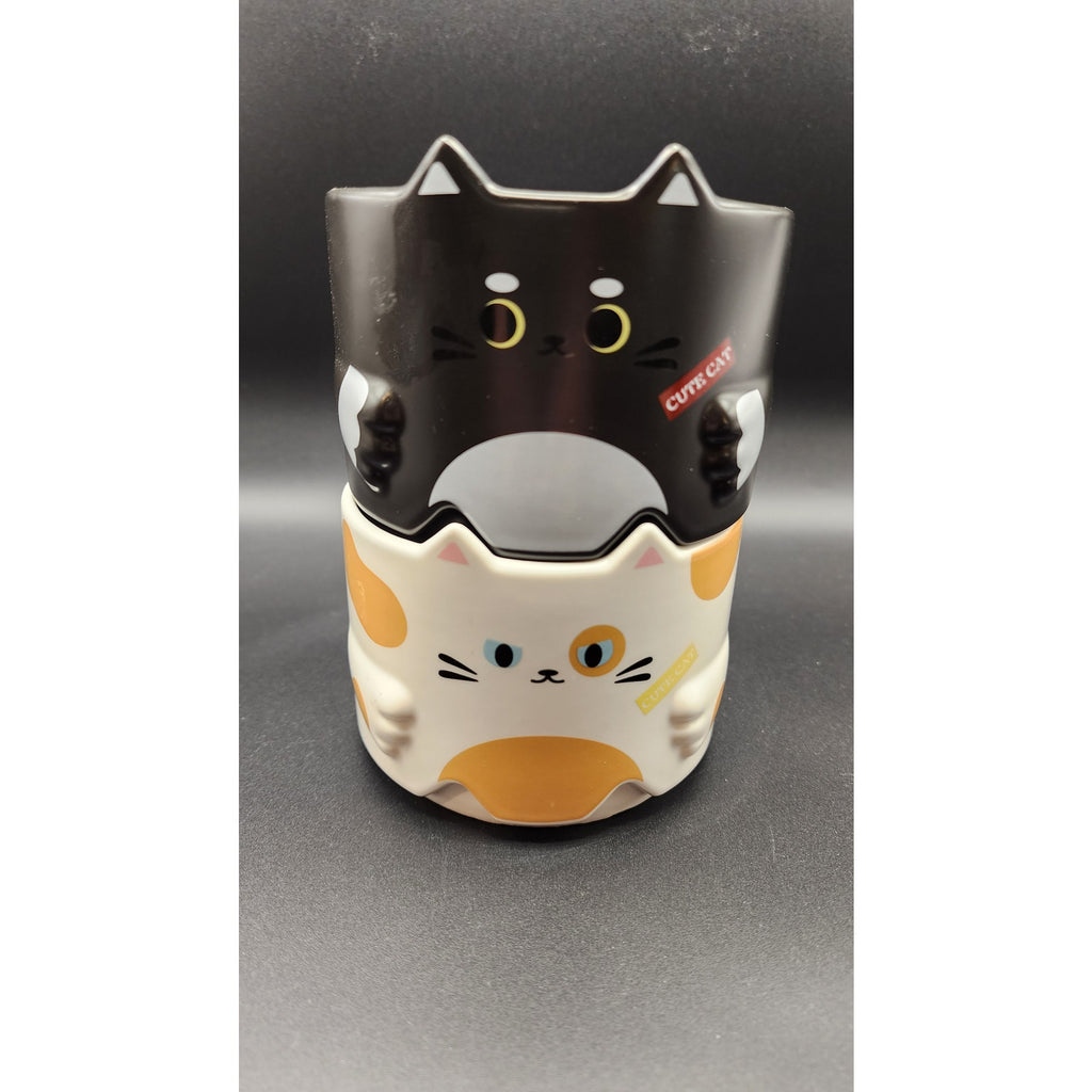 Set of Jifoow Stackable Ceramic Cat Mugs - Black & White