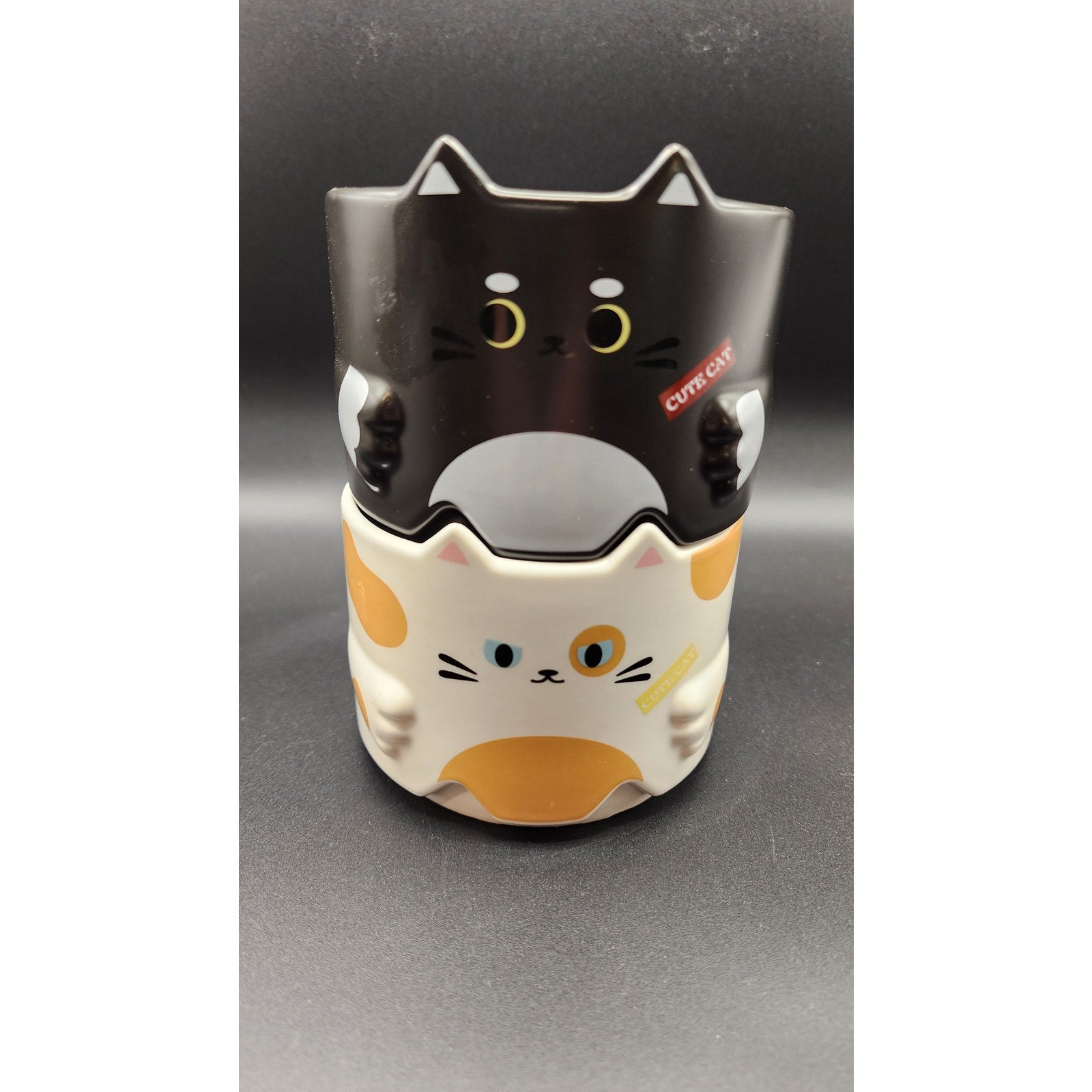 Set of Jifoow Stackable Ceramic Cat Mugs - Black & White