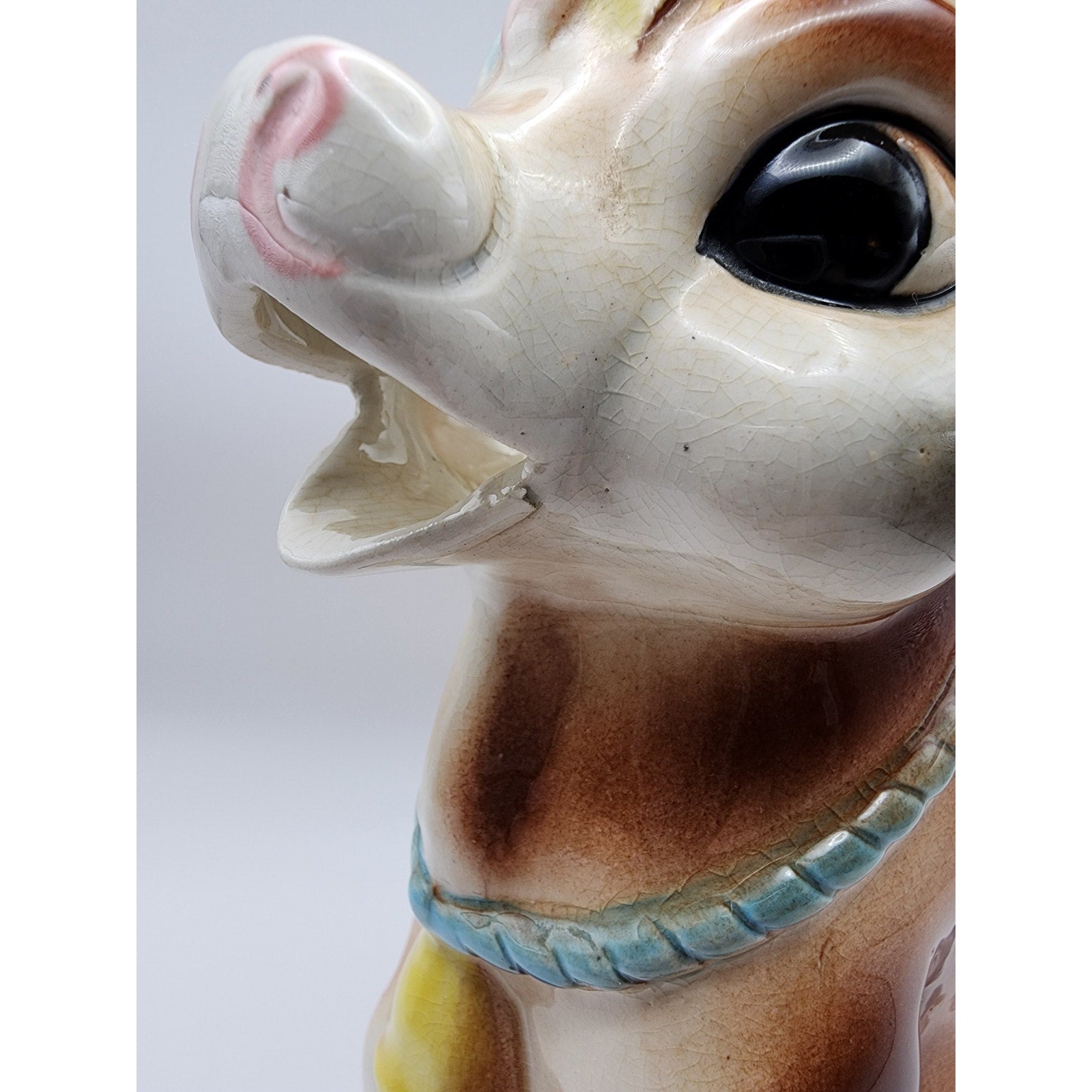 Vintage Hand Painted Anthropomorphic Ceramic "Brown Cow" Pitcher 1950s